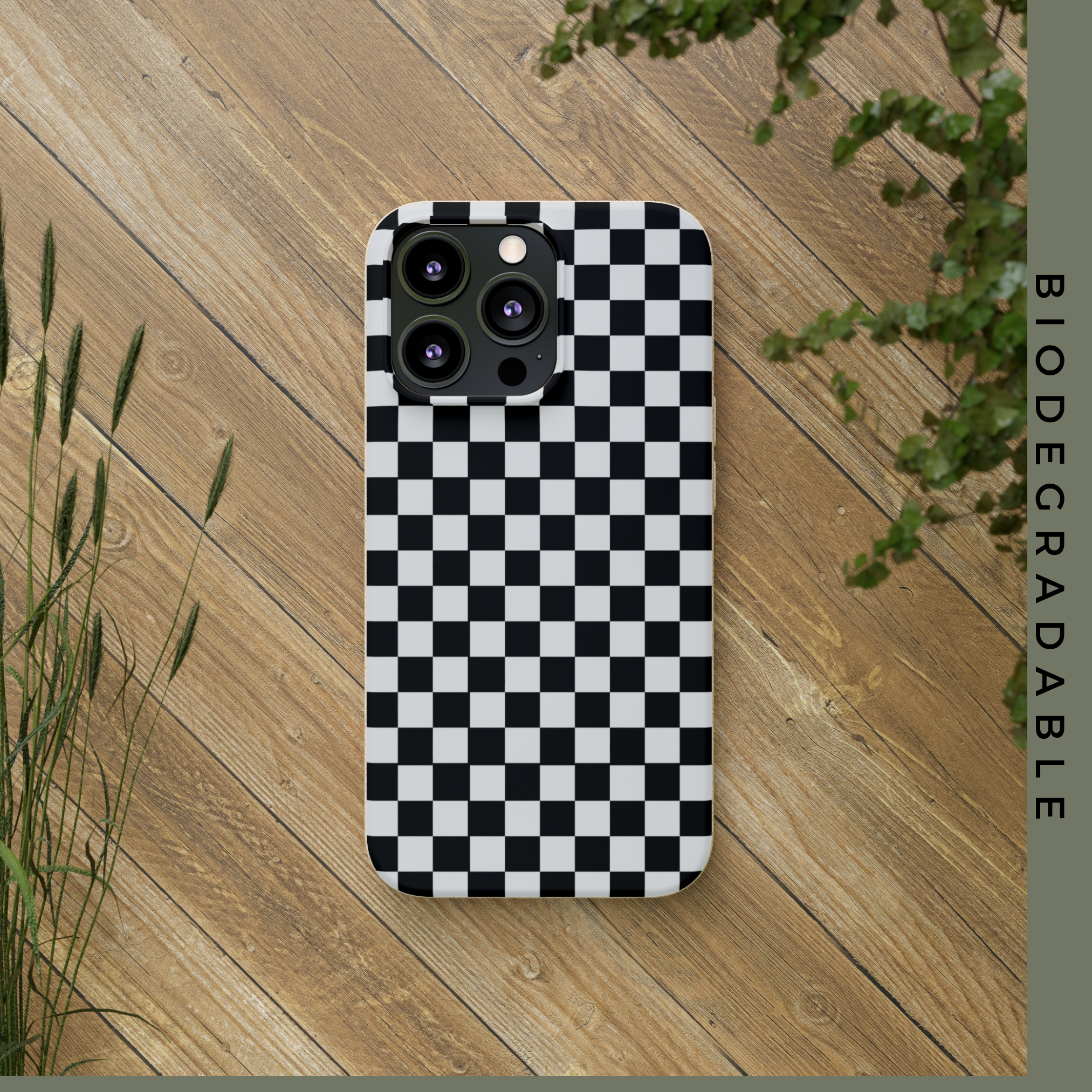 Eco-Friendly Biodegradable Checkered Phone Case for iPhone & Samsung - Perfect for Everyday Use & Outdoor Activities