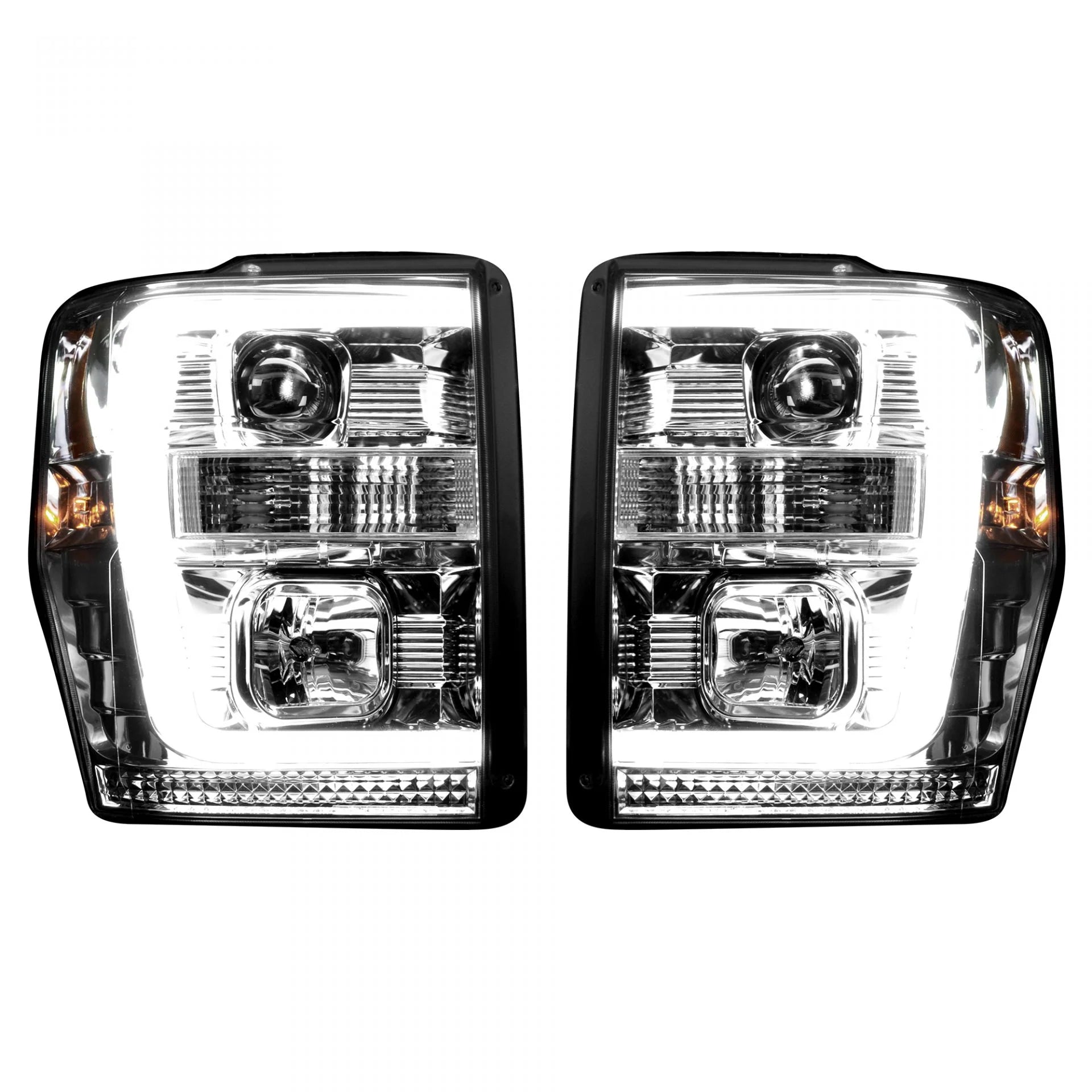 Ford Super Duty 2008-2010 Projector Headlights with OLED Halos & DRL - Clear/Chrome Options for Enhanced Night Driving & Off-Road Visibility