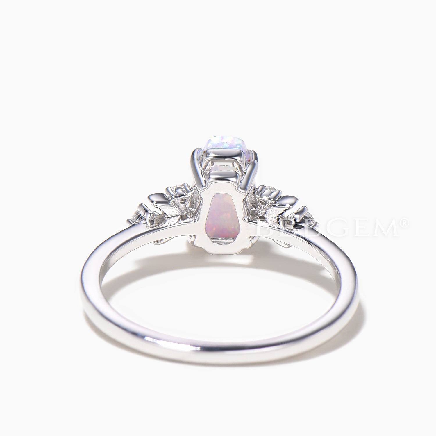 Stunning White Fire Opal & Diamond Coffin Cut Moon Engagement Ring for Women – Perfect for Gothic Weddings, Alternative Proposals & Unique Bridal Jewelry