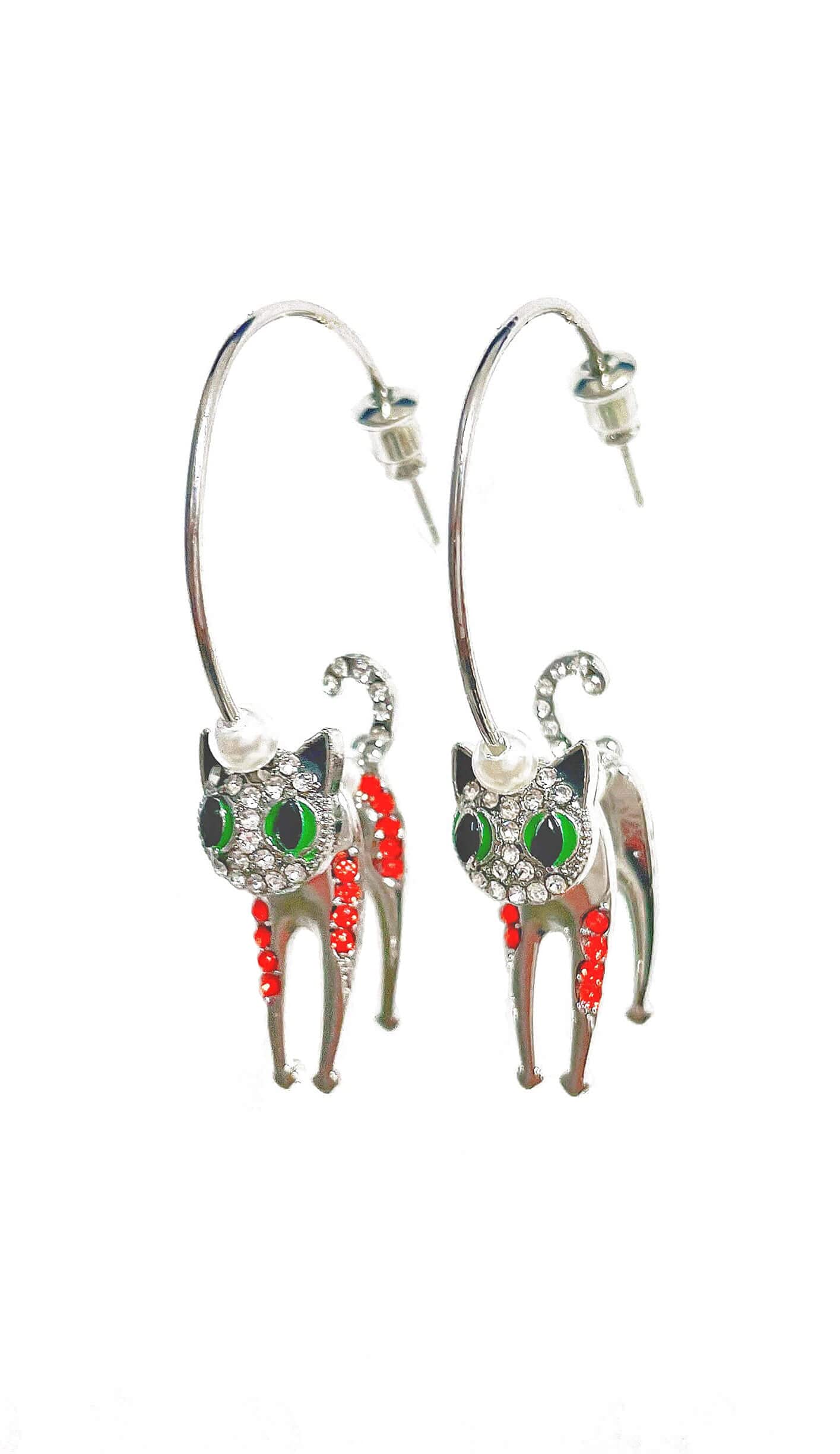 HMISRULE Long Drop Dangle Cat Earrings - Alloy Cute Cat Rhinestone Half Hoop Earrings for Women | Trendy Pop-Art Statement Jewelry | Perfect Gift for Cat Lovers | Great for Parties, Date Nights & Everyday Wear