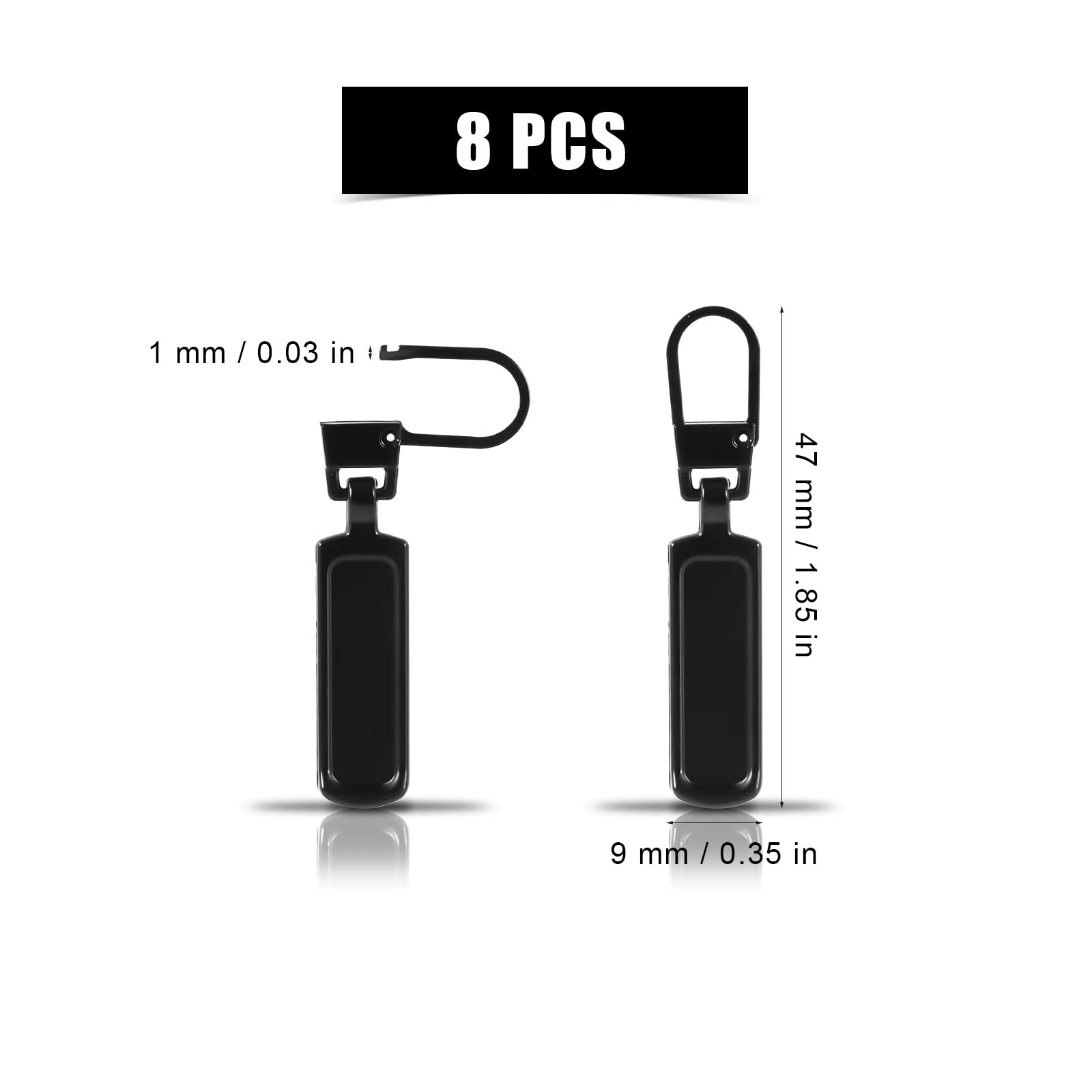 LUTER 8-Piece Metal Zipper Pull Replacement Kit - Universal Detachable Zipper Pulls for Jackets, Boots, Jeans, Coats, Purses, Luggage & Dresses (Black) - Perfect for Clothing, Bags & Travel Accessories