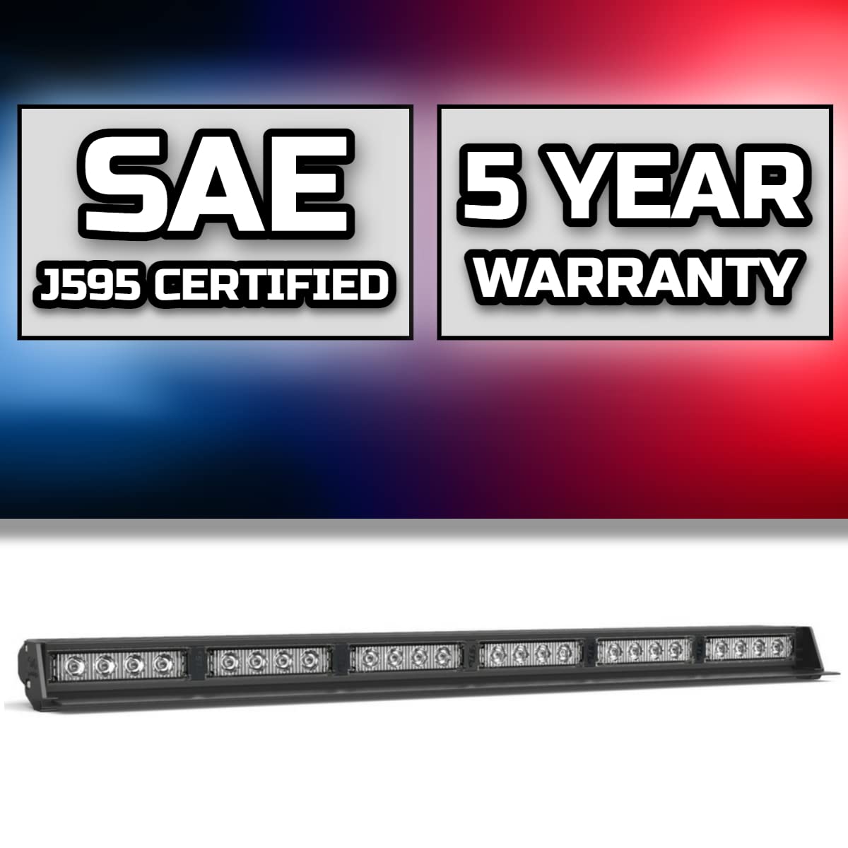 SpeedTech 6-Head LED Strobe Light Bar for Emergency Vehicles - TIR Optics, Windshield Mount, Blue/Clear Alternating Flashing with Cigarette Lighter Plug & Control Box - Perfect for Police Cars, Tow Trucks, Construction Vehicles & Roadside Hazard Warning