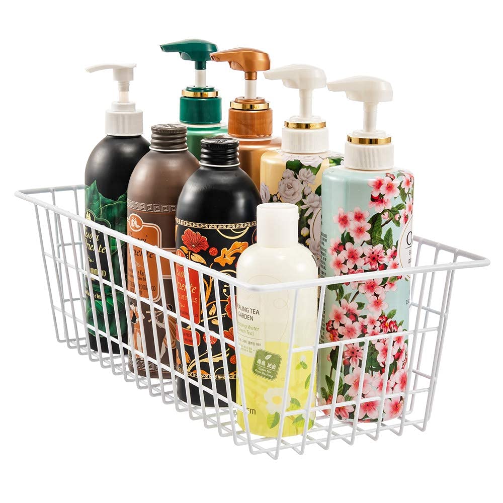 SANNO Metal Storage Baskets - Freezer & Pantry Organizer for Kitchen, Cabinet, Bathroom - White
