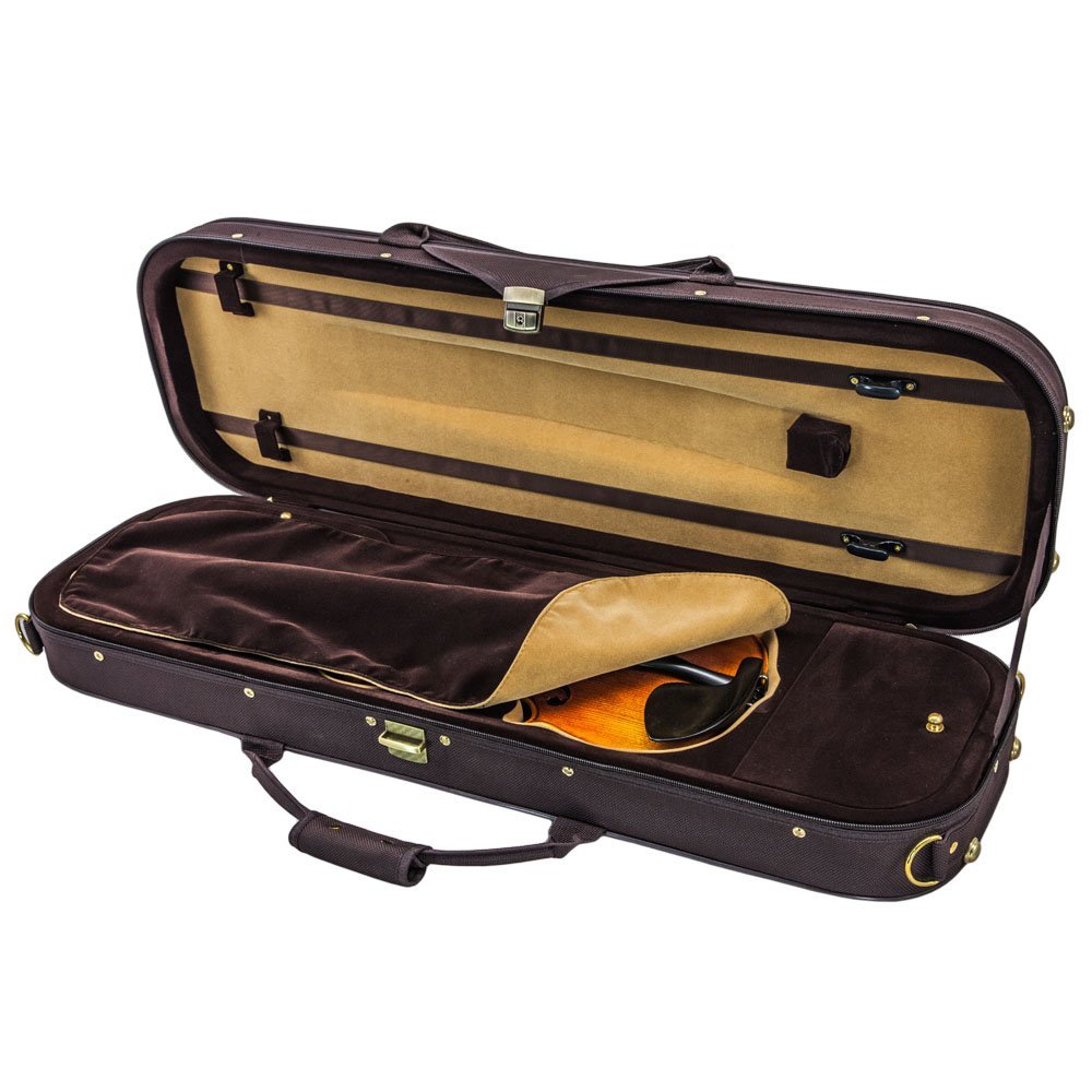 SKY 4/4 Full Size Violin Case - Lightweight Oblong Design with Built-in Hygrometer, Brown/Coffee Khaki Color - Perfect for Professional Musicians & Music Students