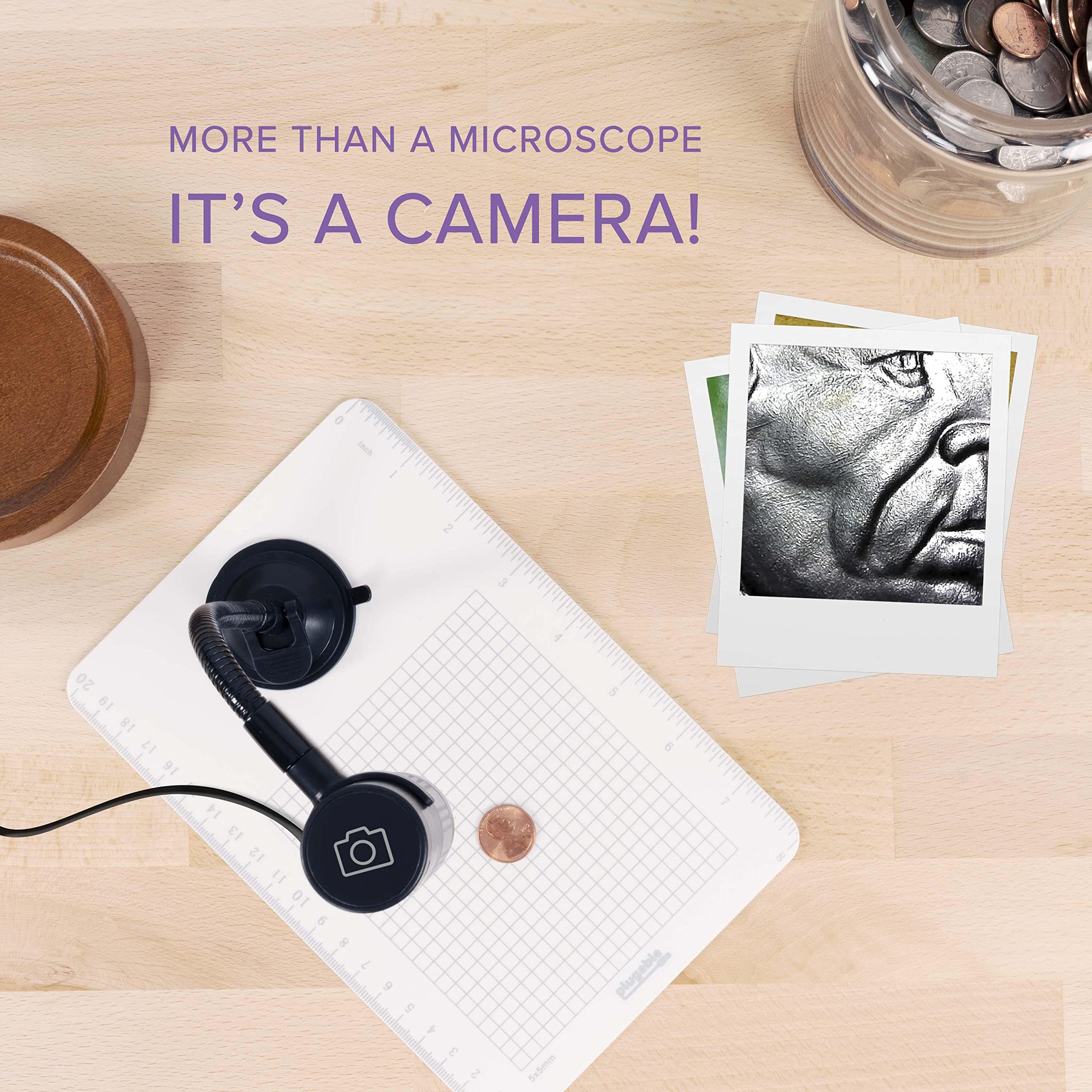 Plugable USB Digital Microscope with Flexible Arm Stand - 2MP, 250x Magnification - Compatible with Windows, Mac, ChromeOS, iPad, Android & Linux - Perfect for Coin Collecting, Jewelry Inspection & Science Education