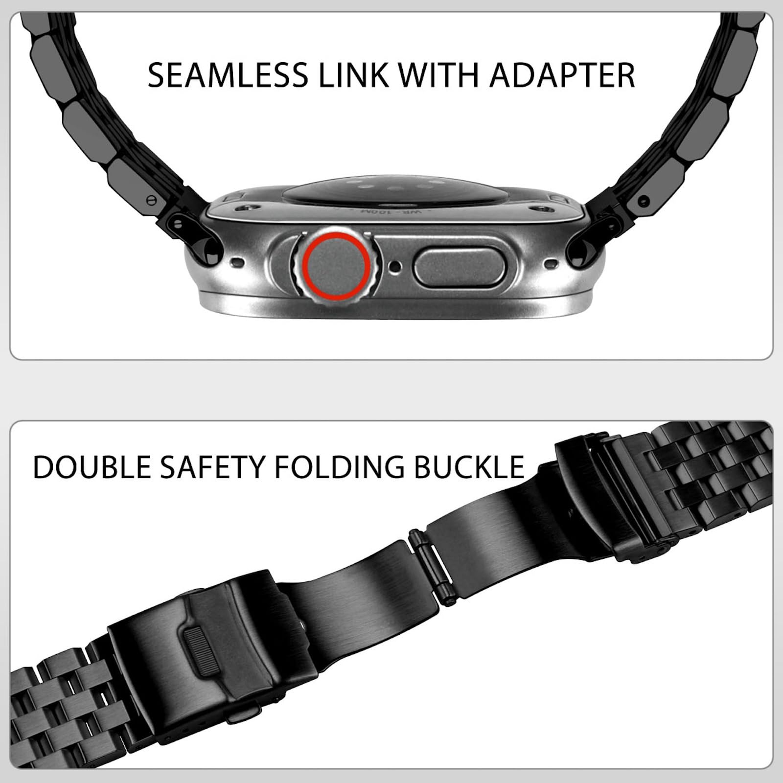 Premium Stainless Steel Apple Watch Band - Compatible with Apple Watch Ultra/Ultra 2, Series 9/8/7/6/5/4/3/2/1 & SE (38mm/40mm/41mm/42mm/44mm/45mm/49mm) - Durable Metal Strap for Men & Women - Perfect for Workouts, Office & Everyday Wear