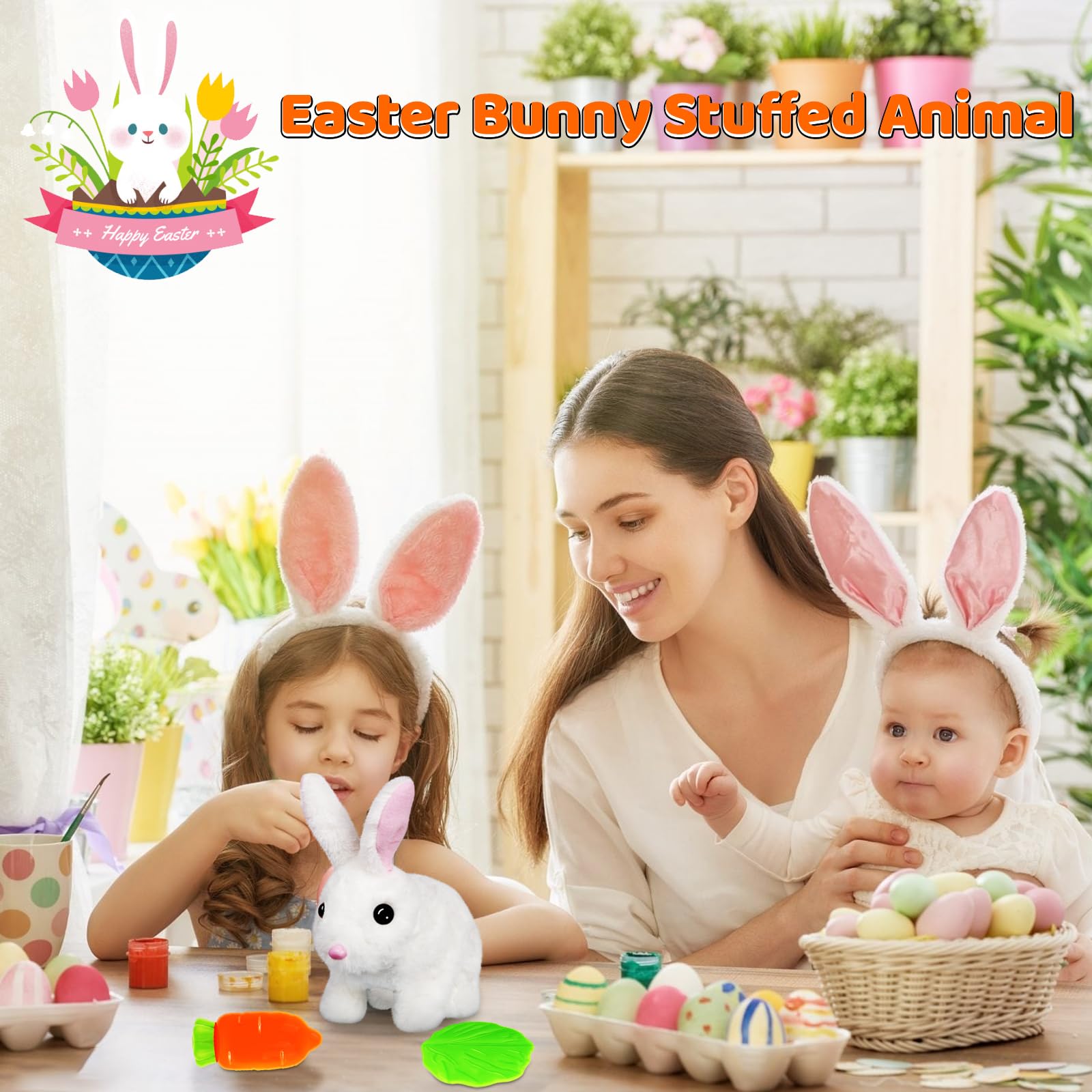 Realistic Jumping Bunny Toy with Moving Ears & Twitching Mouth - Interactive Rabbit Plush for Kids Ages 3-6 | Perfect Easter Gift & Fun Playtime Companion for Toddlers