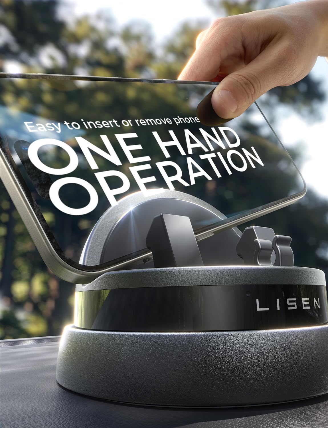 LISEN 360° Rotating Dashboard Car Phone Holder - Universal Fit for iPhone 16 Pro Max/15/14/13/12/11, Samsung Galaxy S24/S23 & All Smartphones - Black - Perfect for GPS Navigation & Hands-Free Driving