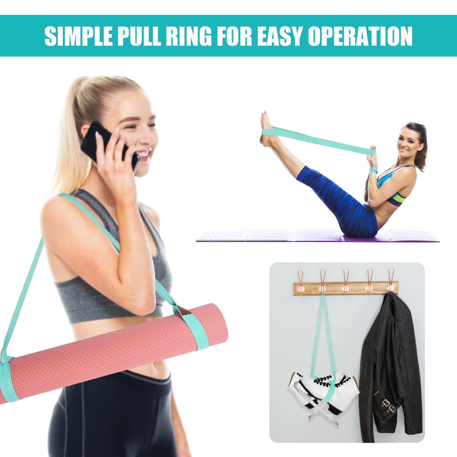 Premium Yoga Mat Strap - 63 Inch Non-Slip Yoga Mat Holder & Carrier for Exercise Mats (Mint Green) - Perfect for Yoga, Pilates, Gym & Travel Accessories