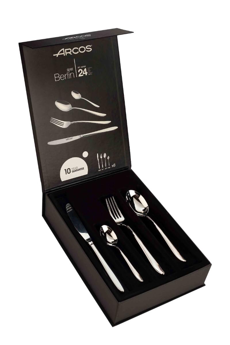 Premium Arcos 24-Piece Stainless Steel Flatware Set - 6 Knives, 12 Spoons & 6 Forks - Elegant Monoblock Design for Dining, Gifts & Kitchen Essentials