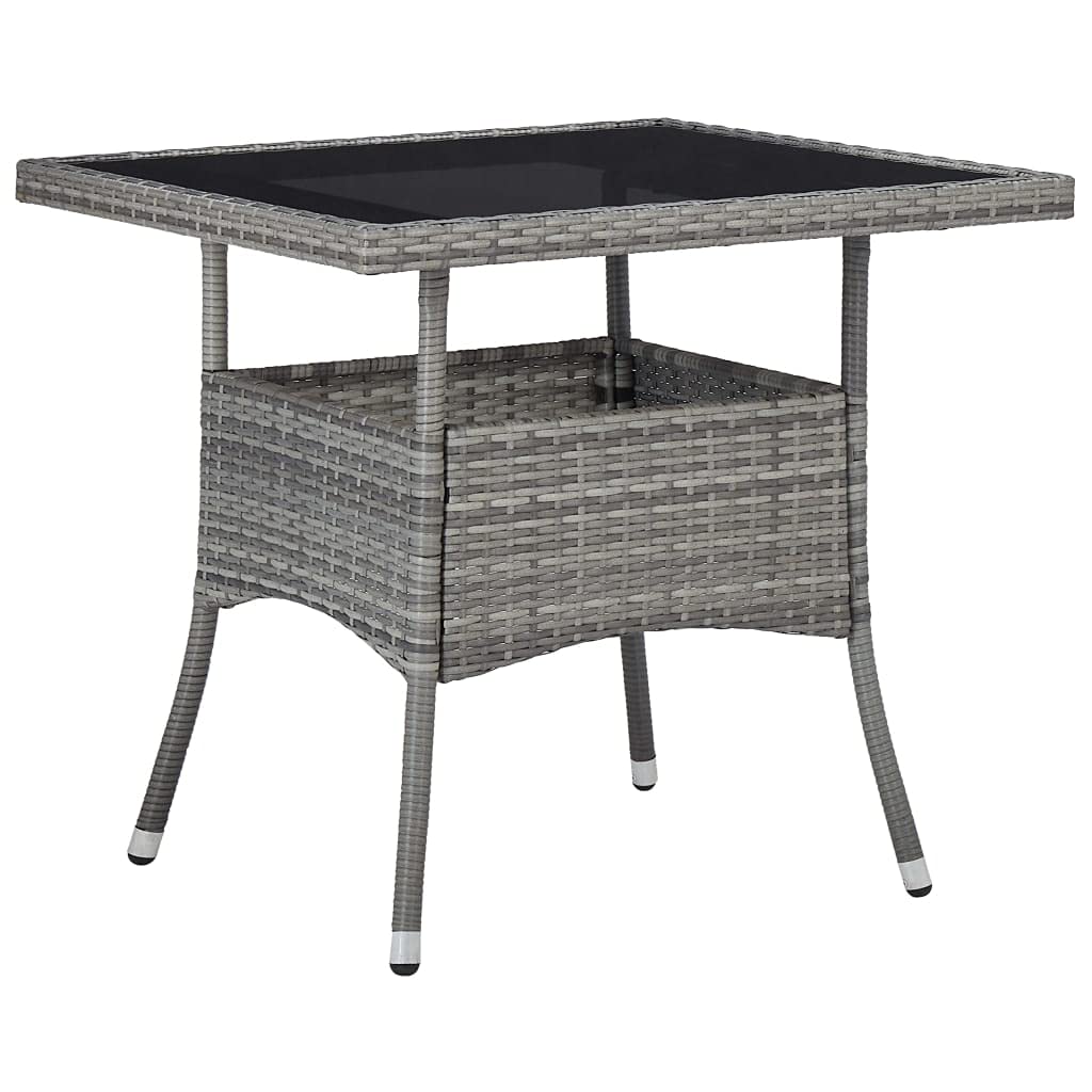 Stylish Gray Poly Rattan & Glass Patio Dining Table - Outdoor Bar Table with Glass Tabletop for Garden, Side or End Use - Durable & Practical Outdoor Furniture for Dining, Entertaining & Relaxation