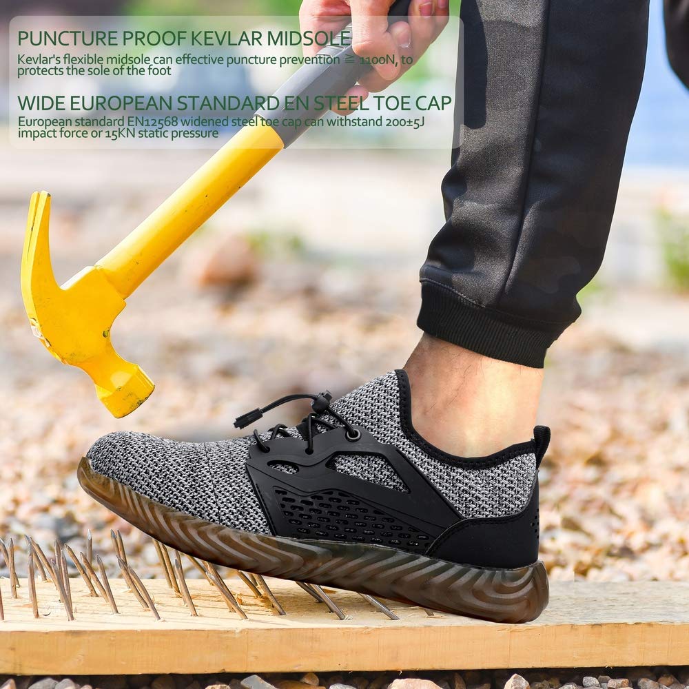 KINOW Steel Toe Safety Work Shoes for Men & Women - Slip Resistant Lightweight Industrial Construction Sneakers - Perfect for Outdoor Work, Warehouse, Construction Sites & Heavy Duty Jobs