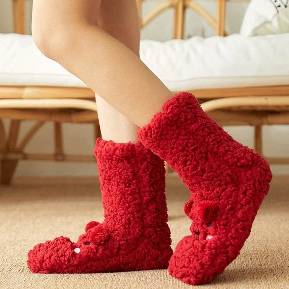 Cozy Fuzzy Bear Socks for Women & Men - Soft Winter Warm Slipper Socks with Non-Slip Grip - Perfect for Christmas Gifts, Home Relaxing & Cold Weather Comfort
