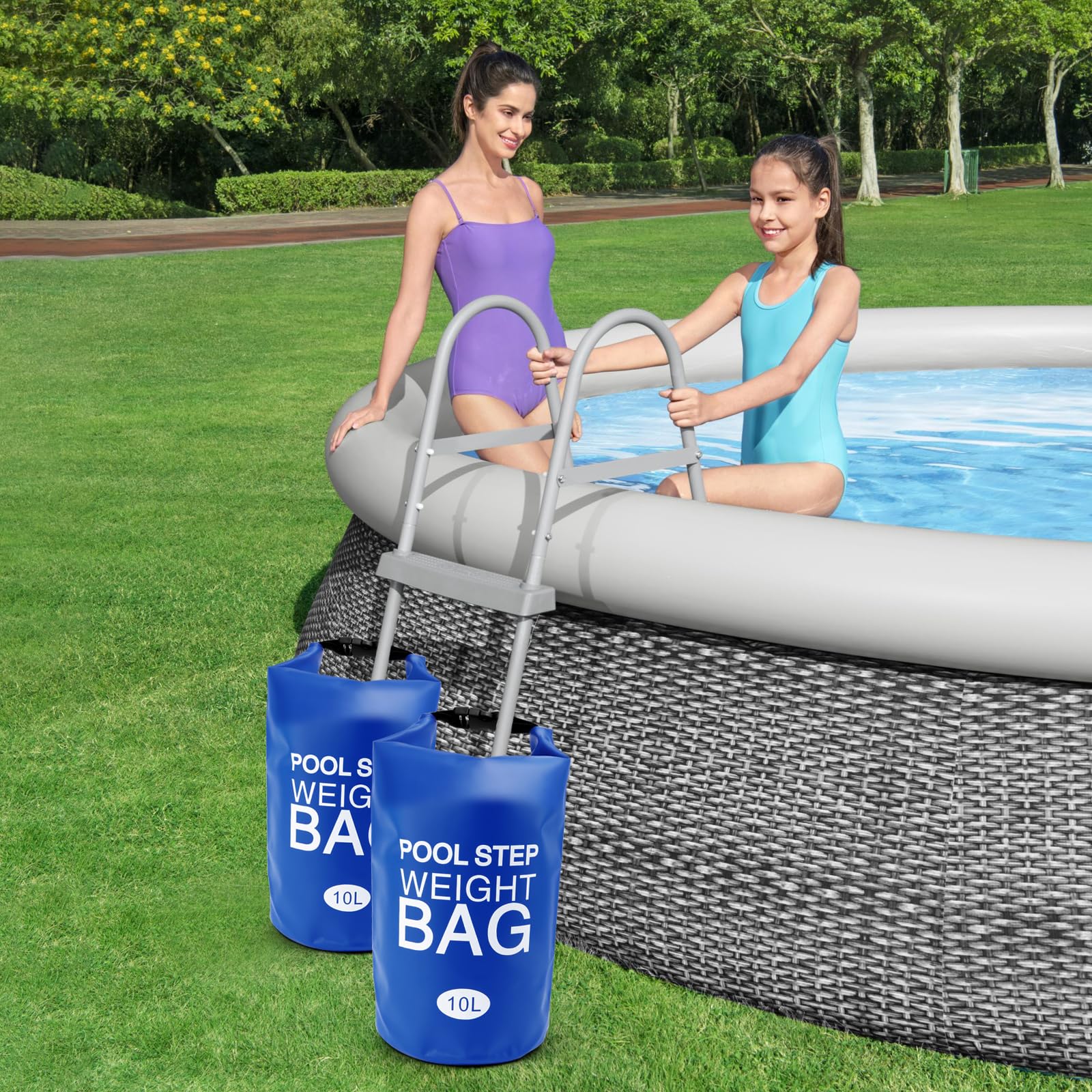 2 Pack Universal Pool Step Weights - 250D PVC Waterproof Swimming Pool Ladder Weights 10L, Durable Above Ground Pool Ladder Sand Bags for Stability, Foldable Pool Stair Weights for Easy Storage - Perfect for Inground & Above Ground Pools (Blue) - Use for Securing Pool Ladders, Preventing Floating & Enhancing Safety During Swimming