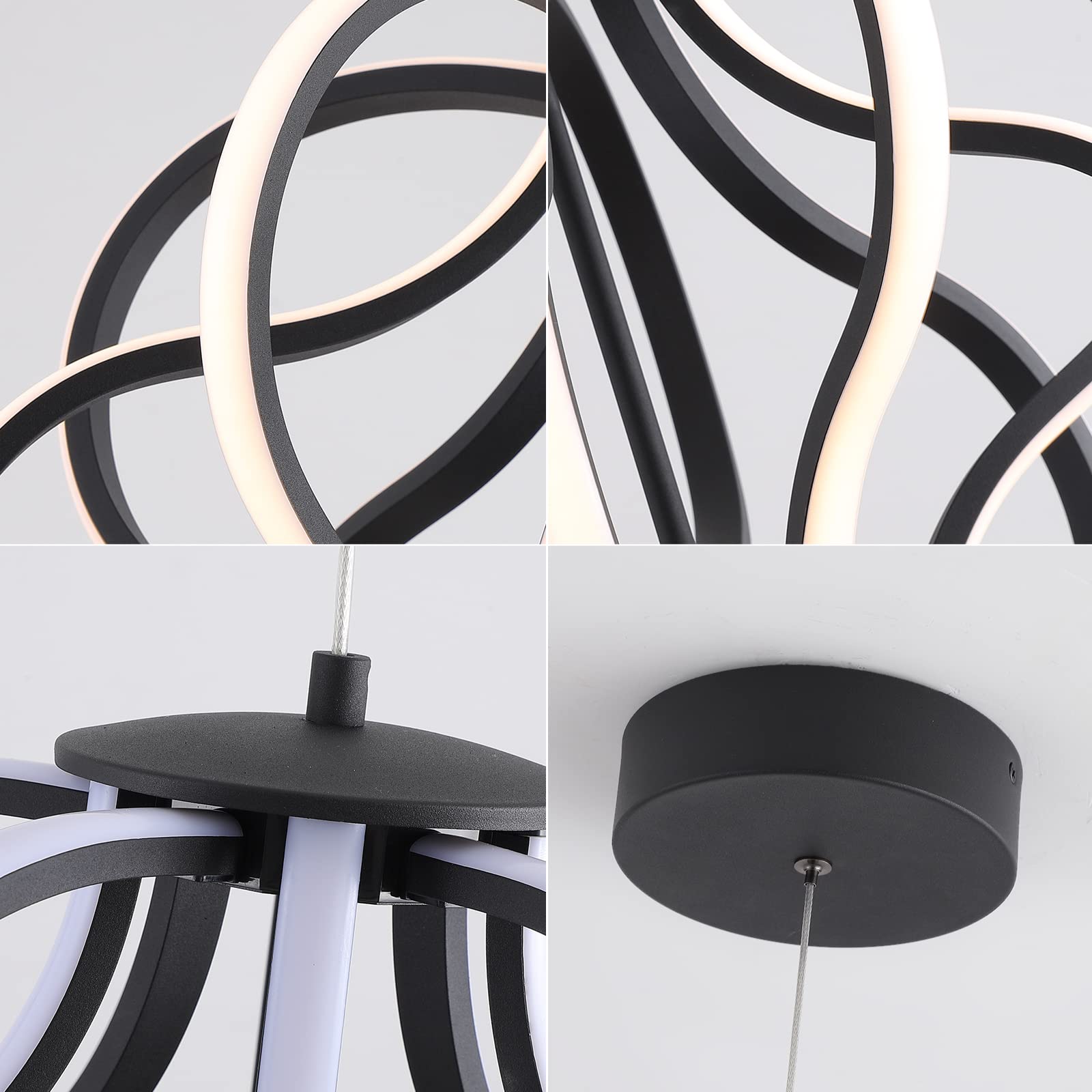 Modern Black LED Chandelier - 10-Light Hanging Pendant Lighting Fixture with Easy Installation for Dining Room, Living Room, Bedroom, Kitchen & Hallway - Perfect for Home Decor and Ambient Lighting
