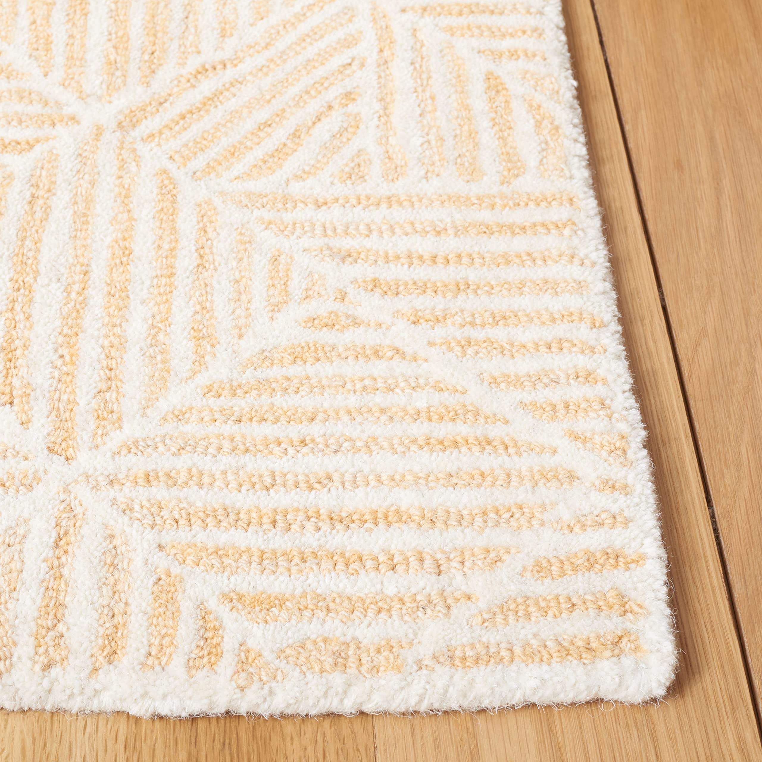 SAFAVIEH Abstract Collection 6'x6' Square Gold & Ivory Wool Area Rug ABT763D - Handmade for Living Room, Dining Room, Bedroom Decor