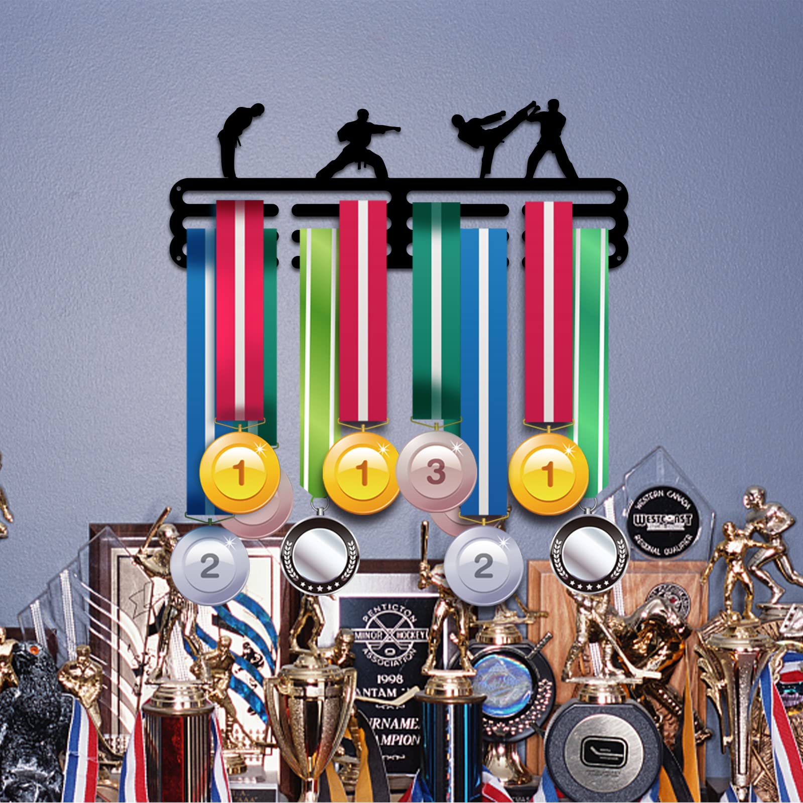 PH PandaHall 3-Tier Metal Medal Hanger Display Rack - Wall Mount Sports Award Organizer for Karate, Cheerleading & Jewelry (Holds 50+ Medals, 15.75 Inch/40cm) - Perfect for Trophy Rooms, Gym Displays & Home Decor