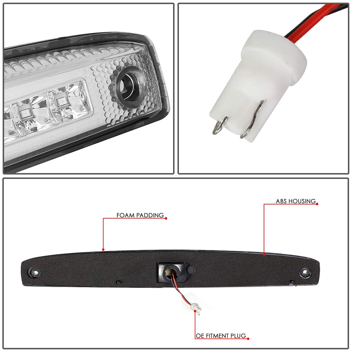 DNA Motoring TGL-DRAM03-LED-CH Full LED Rear Center Tailgate Light Brake Lamp - Compatible with Most SUVs & Trucks for Enhanced Visibility & Safety at Night Driving