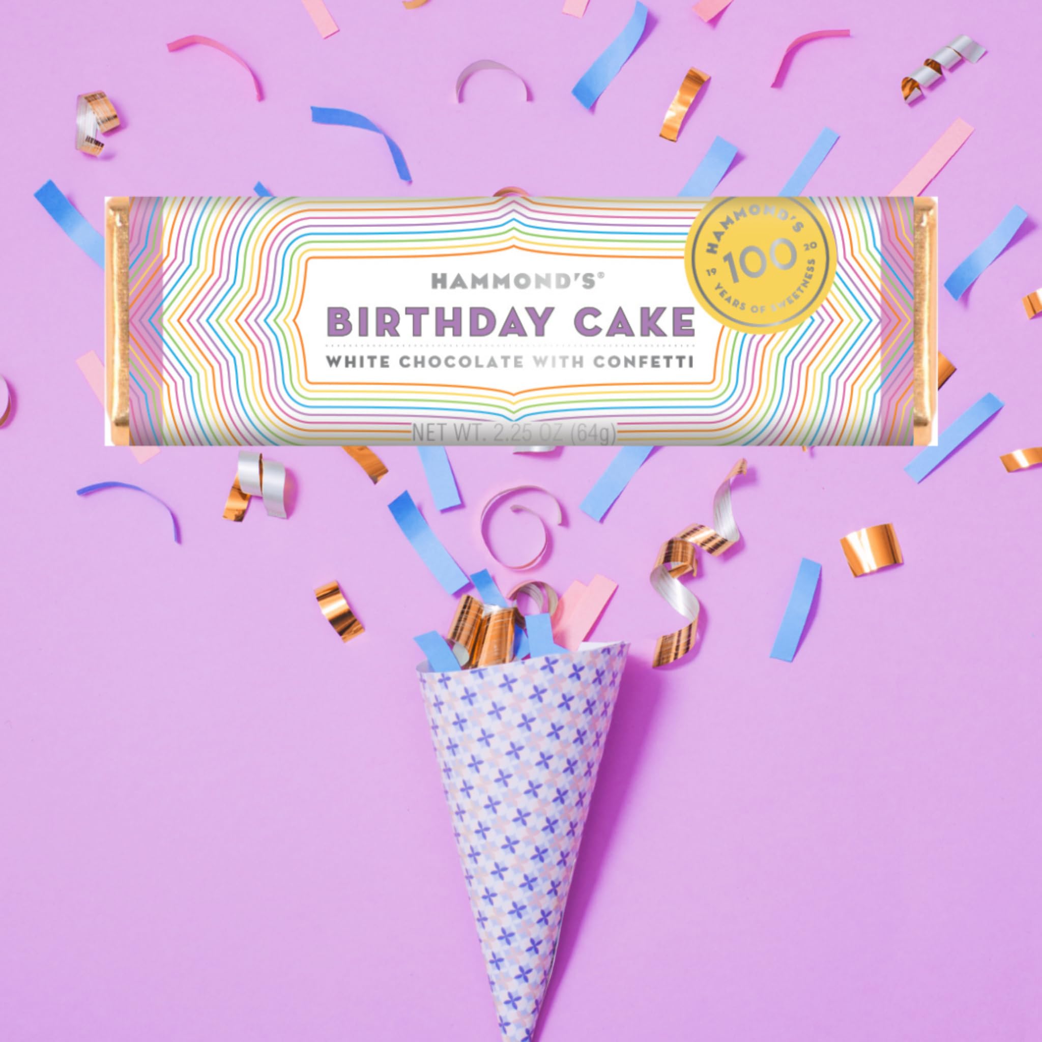 Hammond's Candies Gourmet Chocolate Candy Bars – Birthday Cake Flavor | Sweet White Chocolate with Sprinkles, Confetti Birthday Cake Candy Bar, Kosher Certified, Handmade in USA | Pack of 5 | Perfect for Birthday Parties, Gift Giving & Sweet Treats