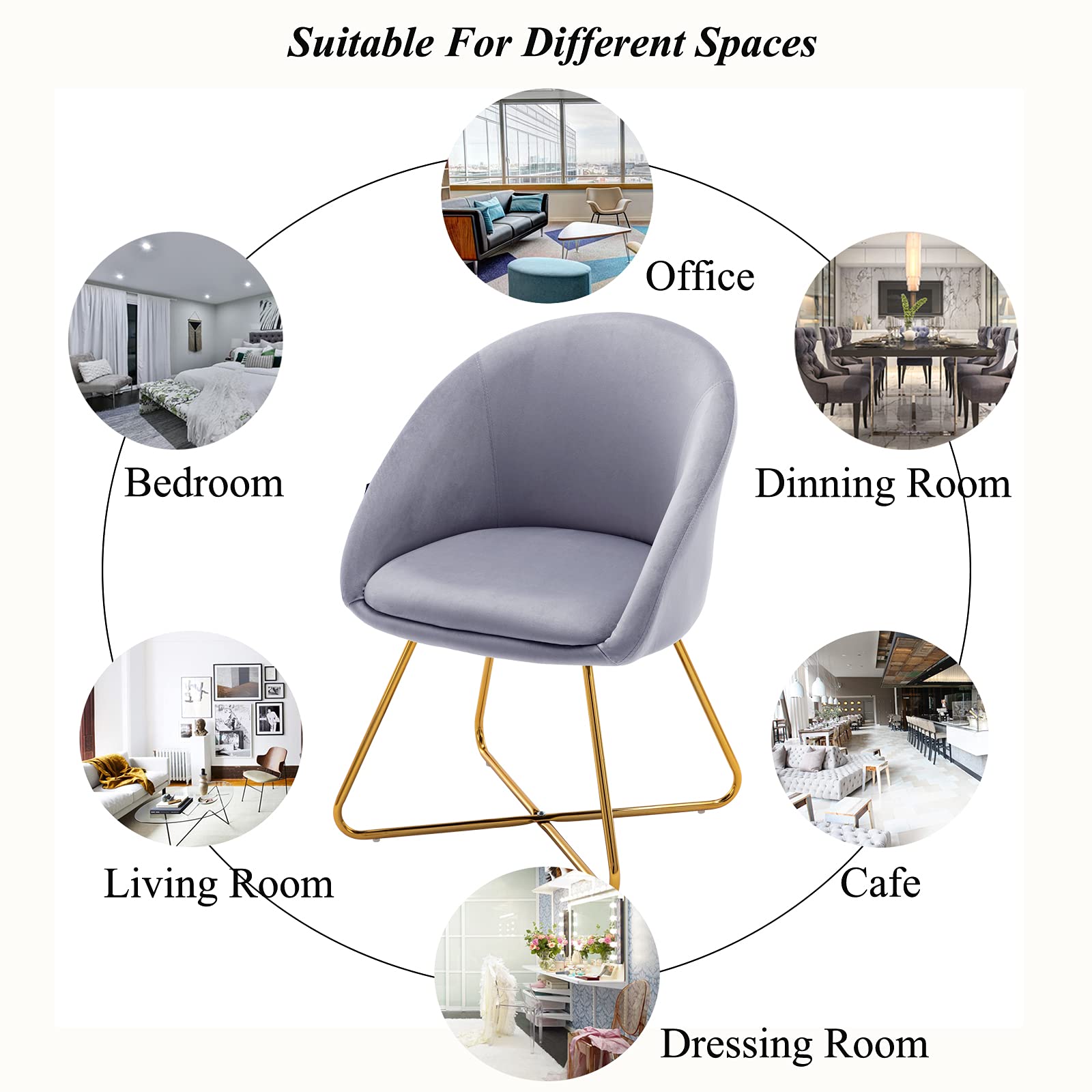 Artechworks Modern Velvet Dining Chairs Set of 2 - Luxury Accent Armchairs with Golden Metal Legs for Living Room, Bedroom, Dining Room & Office - Soft Grey Velvet Upholstered Lounge Chairs - Perfect for Home Decor, Hotel Reception & Coffee Shops