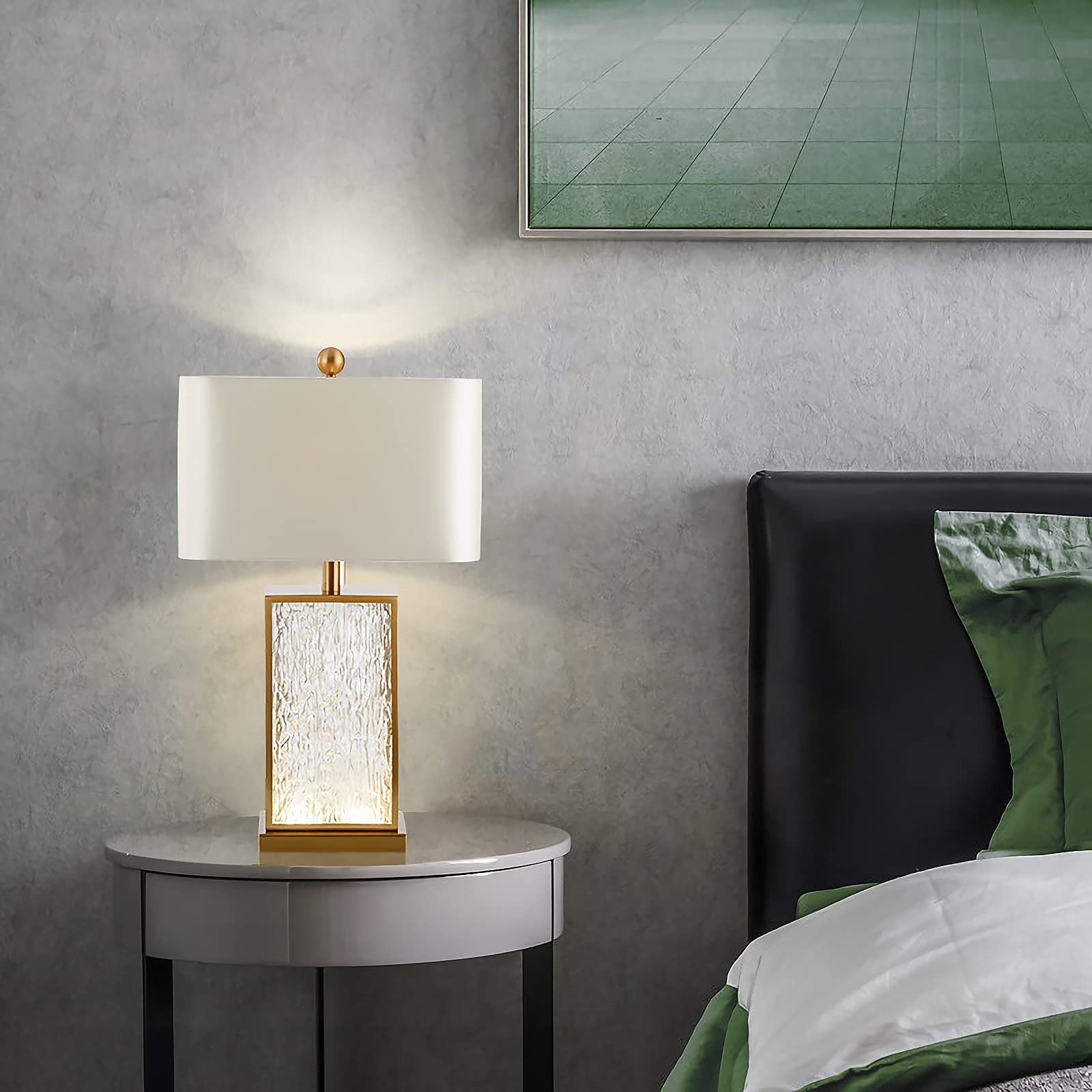 Modern Luxury Glazed Glass Table Lamp with Metal Base - Elegant Bedside Lighting for Bedroom & Living Room - Perfect for Reading, Relaxing & Home Decor