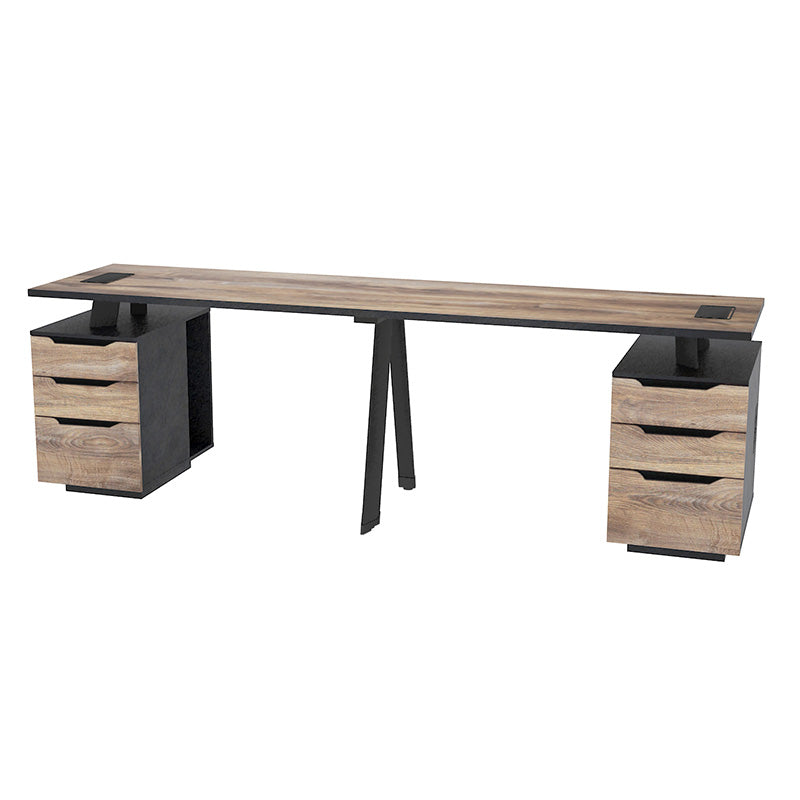 ARTO 2-Person Workstation with 2 Storage Cabinets - 2.4M Warm Oak & Black Office Desk for Home & Business Workspaces