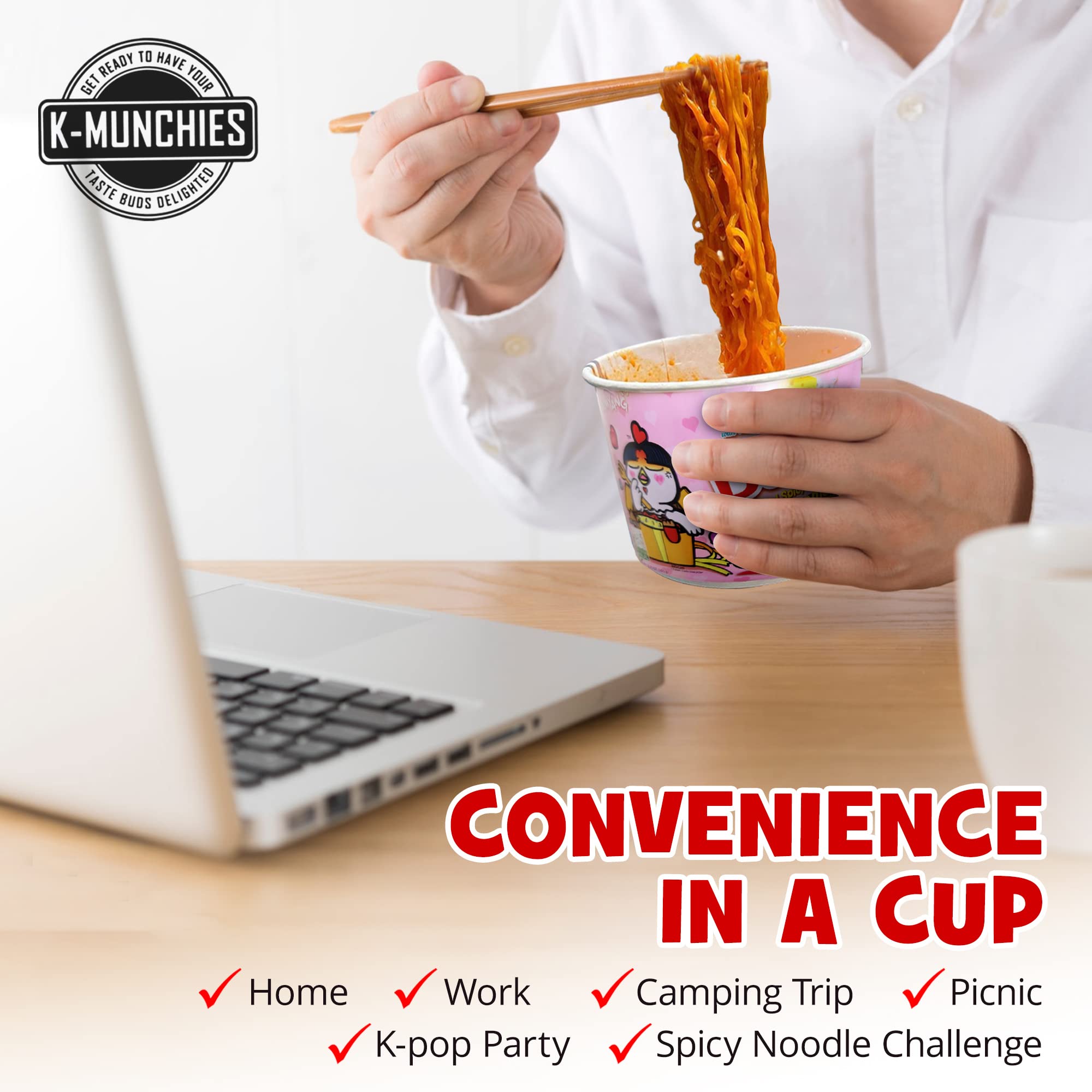 Samyang Roasted Chicken-Flavored Spicy Ramen Noodles - 3 Pack (105g Each) | Assorted Korean Instant Cup Noodles - Spicy Ramen, Spicy Chicken Cheese, Carbonara | Includes 3 Chopsticks | Perfect for Quick Meals, Late Night Snacks & Office Lunches