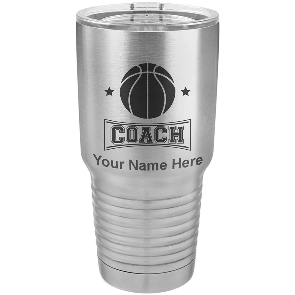 LaserGram 30oz Vacuum Insulated Stainless Steel Tumbler Mug with Personalized Engraving - Perfect Gift for Basketball Coaches, Athletes & Sports Fans - Ideal for Coffee, Tea & Cold Drinks at Games, Practice or Office