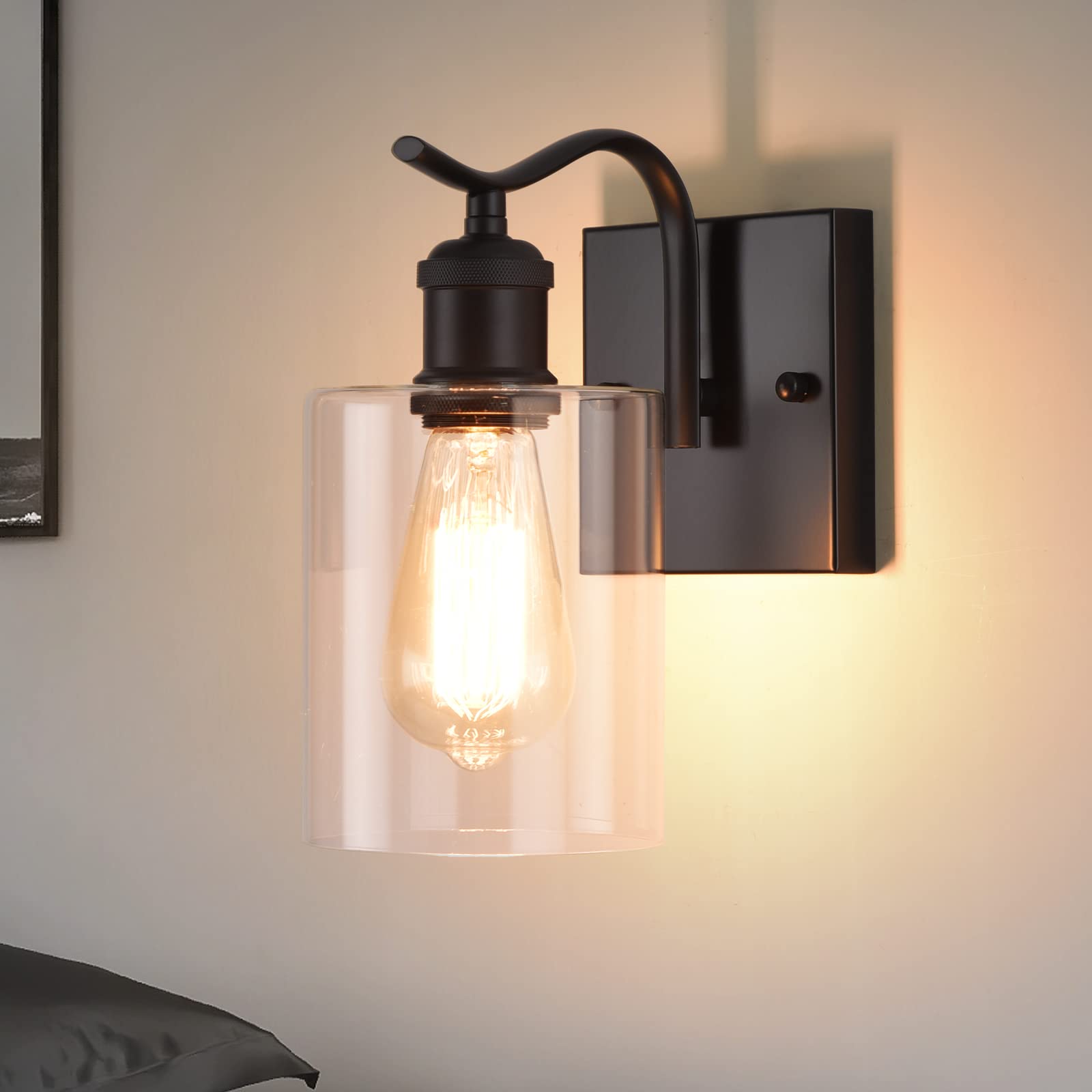 HOXIYA Industrial Farmhouse Wall Sconce - Matte Black Rustic Vanity Light with Dimmable Switch for Bathroom, Bedroom & Living Room | Perfect for Modern, Vintage & Farmhouse Decor