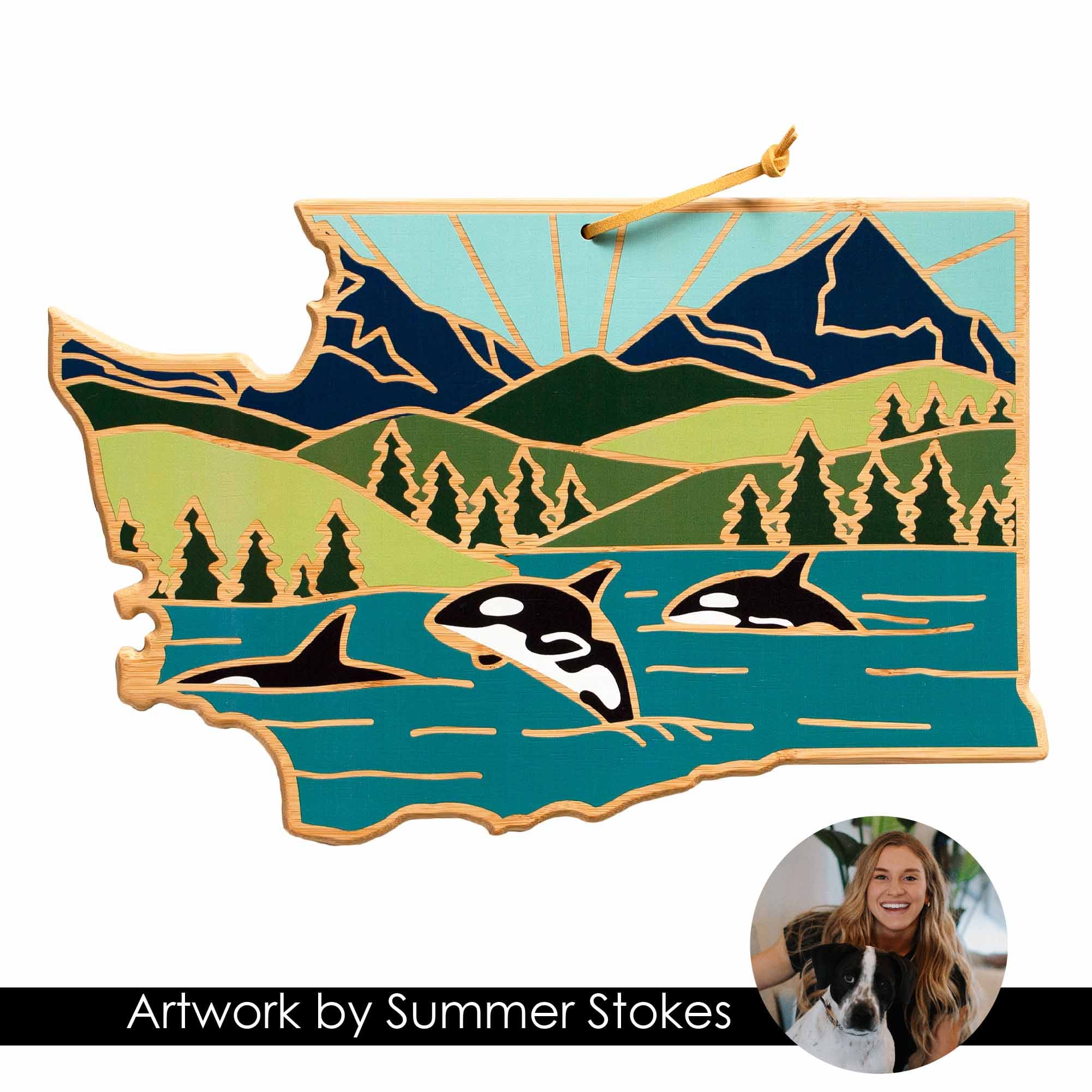 Premium Washington State Themed Cutting Board - Handcrafted Wooden Chopping Board with Summer Stokes Artwork - Perfect for Kitchen, Gift, and Home Decor