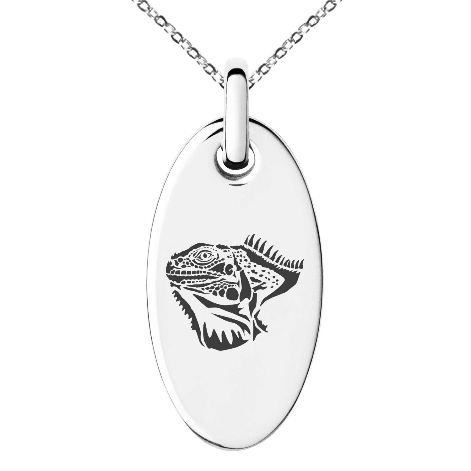 Stainless Steel Iguana Small Oval Charm Pendant Necklace for Women - Dainty Reptile Jewelry Gift for Animal Lovers, Perfect for Casual Wear & Nature-Themed Outfits