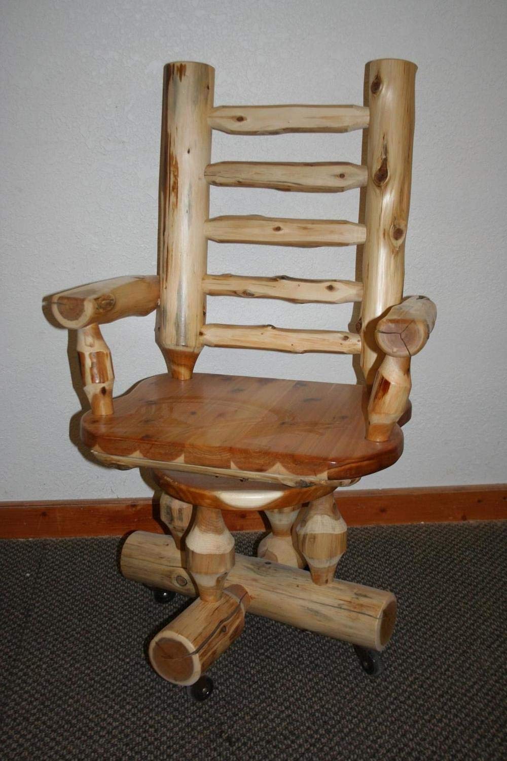 Premium Cedar Log Desk Chair - Natural Wood Office Chair with Ergonomic Design for Home & Workspace - Perfect for Rustic, Farmhouse & Cabin Decor