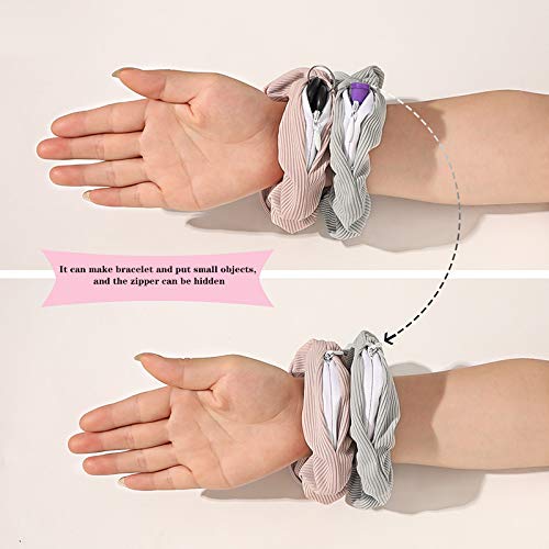 BeautyBigBang Hidden Pocket Hair Scrunchies - Elastic Hair Ties with Zipper Storage for Keys & Small Items (Gray/White/Pink/Black) - Perfect for Women & Girls On-the-Go, Gym, Travel & Everyday Use