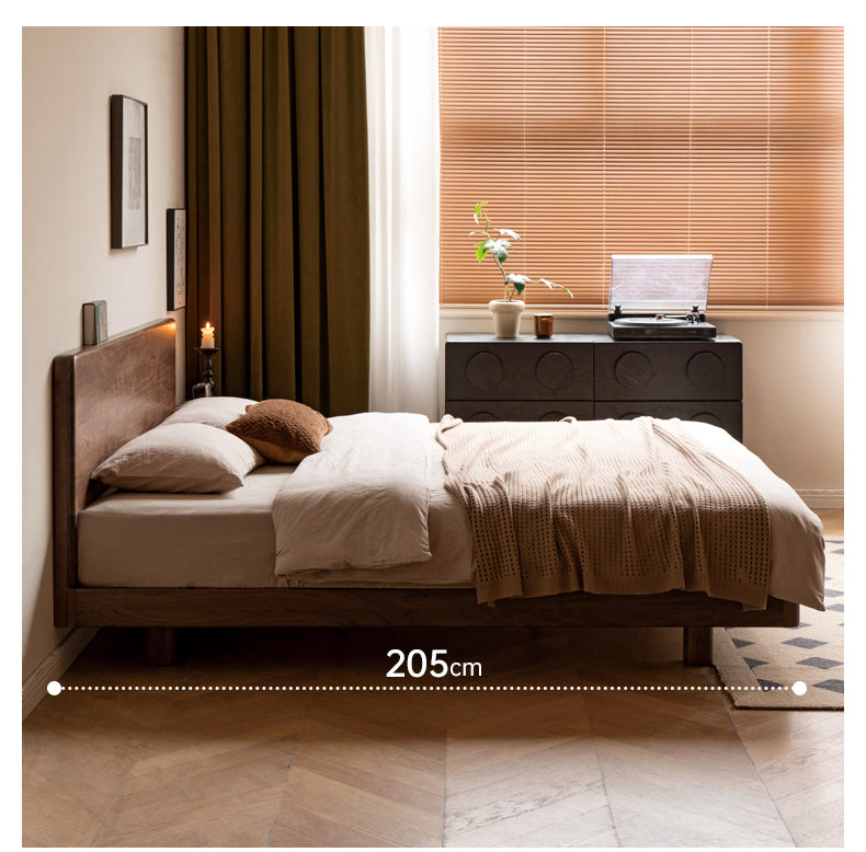 Solid Wood Floating Bed Frame - Black Walnut & Oak - Modern Platform Bed with Hidden Storage - Perfect for Small Bedrooms & Minimalist Home Decor