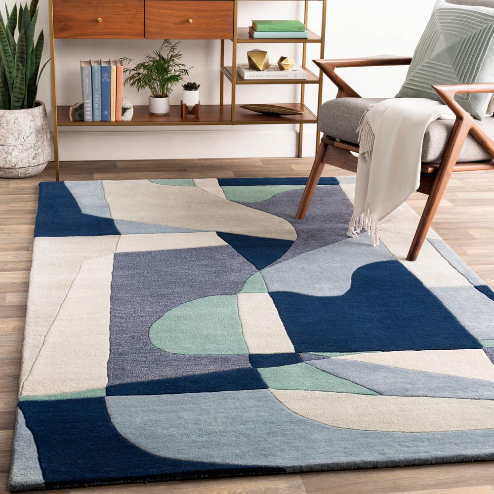 Surya Forum Square Area Rug 4x4 Feet - Soft Modern Blue Indoor Rug for Living Room, Bedroom, Office Decor