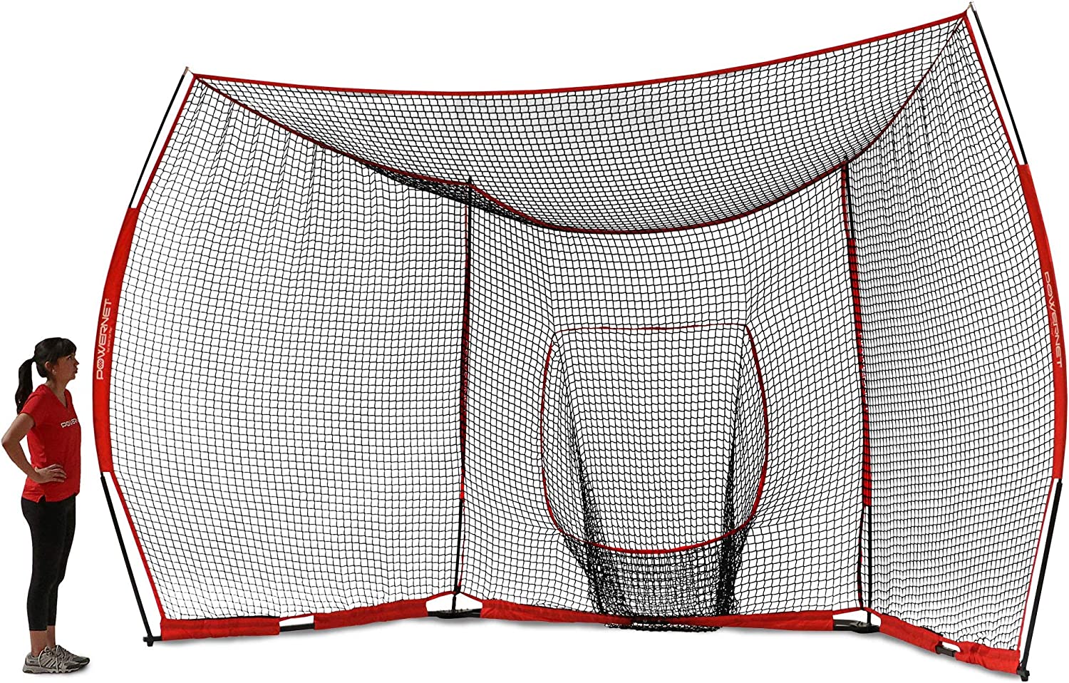 PowerNet Large Portable Baseball Backstop - Heavy Duty Practice Net for Baseball & Softball Training, Backyard, Park, and Field Use