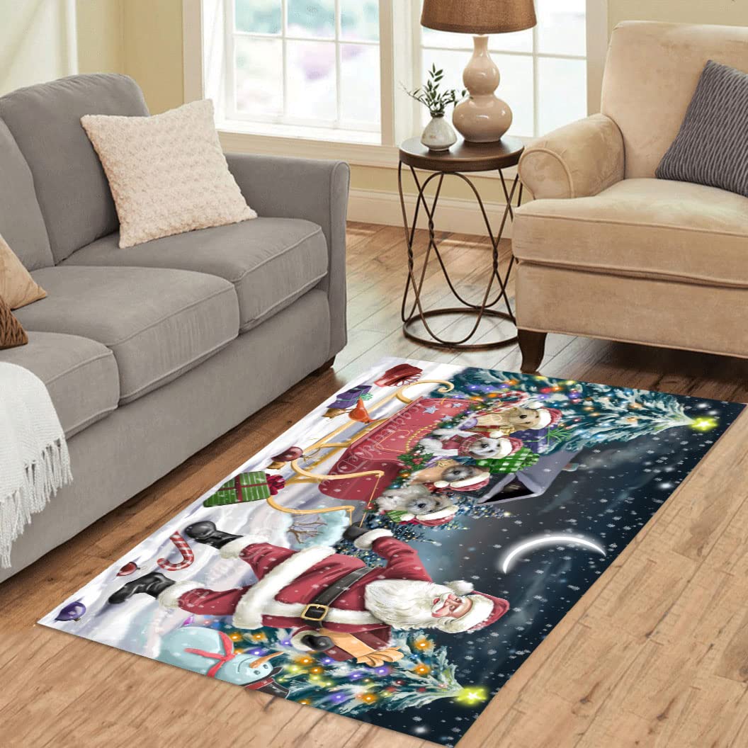 Santa Sled Christmas Wheaten Terrier Dog Area Rug - Ultra Soft Non-Slip Pet Floor Mat - Cute Holiday Decor for Living Room, Bedroom - Perfect Gift for Dog Lovers (5'3