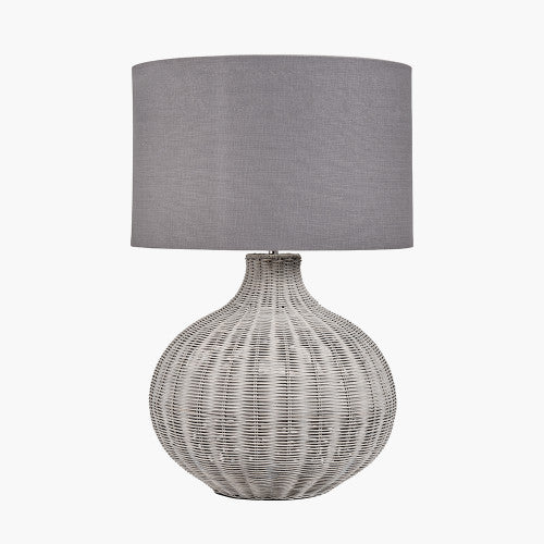 Allona Rattan Table Lamp Grey Black Wash - Modern Boho Nightstand Lamp for Bedroom, Living Room & Office Decor