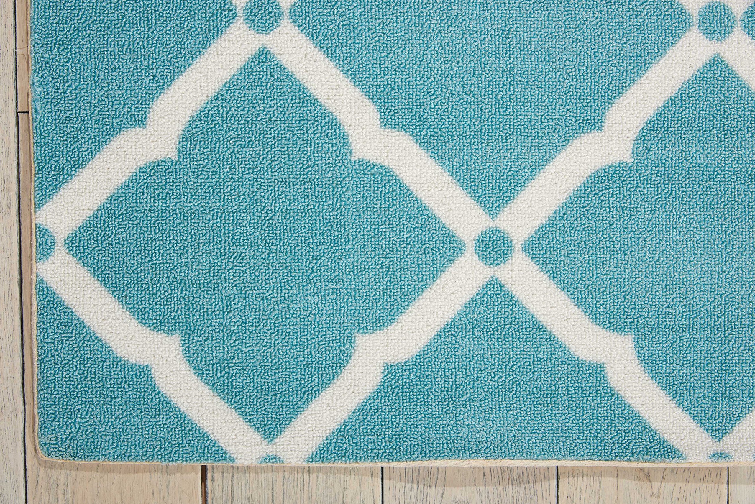 Nourison 10' x 13' Aqua Indoor Outdoor Area Rug - Easy Clean, Non-Shedding, Stain Resistant for Bedroom, Living Room, Dining Room, Kitchen - Perfect for Patio, Deck & High Traffic Areas