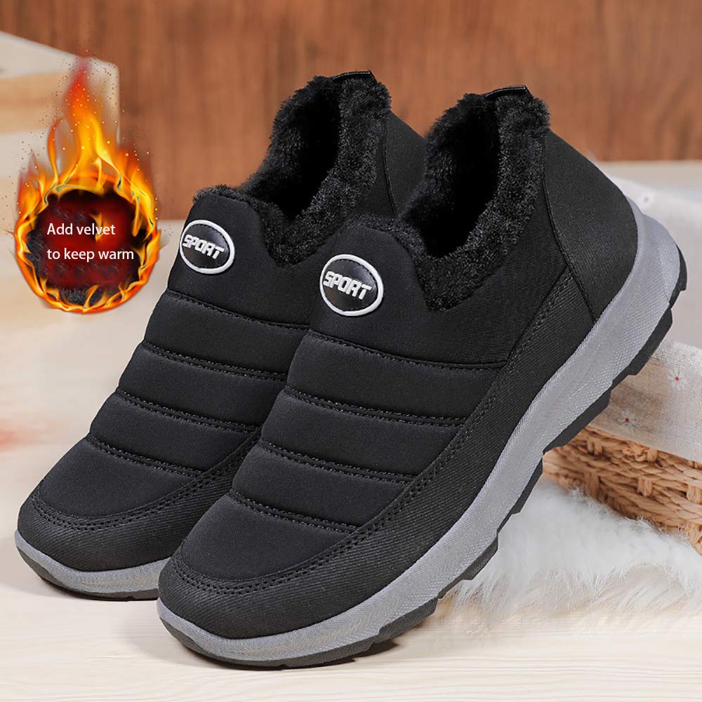 JITUUE Men's Cashmere Lined Winter Boots - Comfortable Warm Slip-On Snow Boots for Middle-Aged & Elderly - Perfect for Casual Wear, Outdoor Walking & Cold Weather