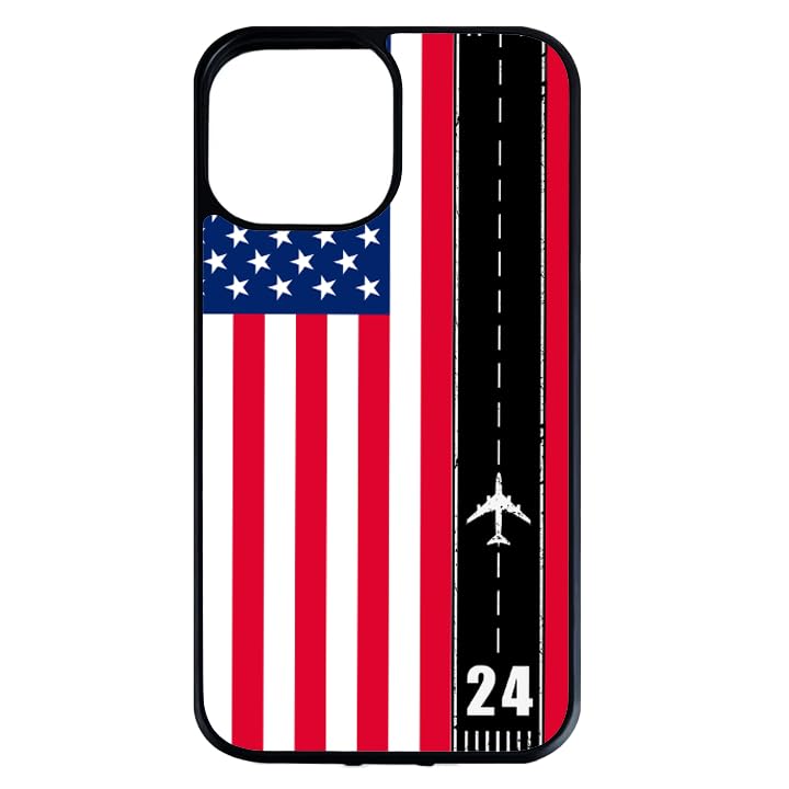 American Flag Airplane Runway Pilot Travel Aviation iPhone 13 Pro Case - Durable Shockproof Slim TPU Rubber Non-slip Phone Cover - Perfect for Air Travel, Airport Commutes & Aviation Enthusiasts