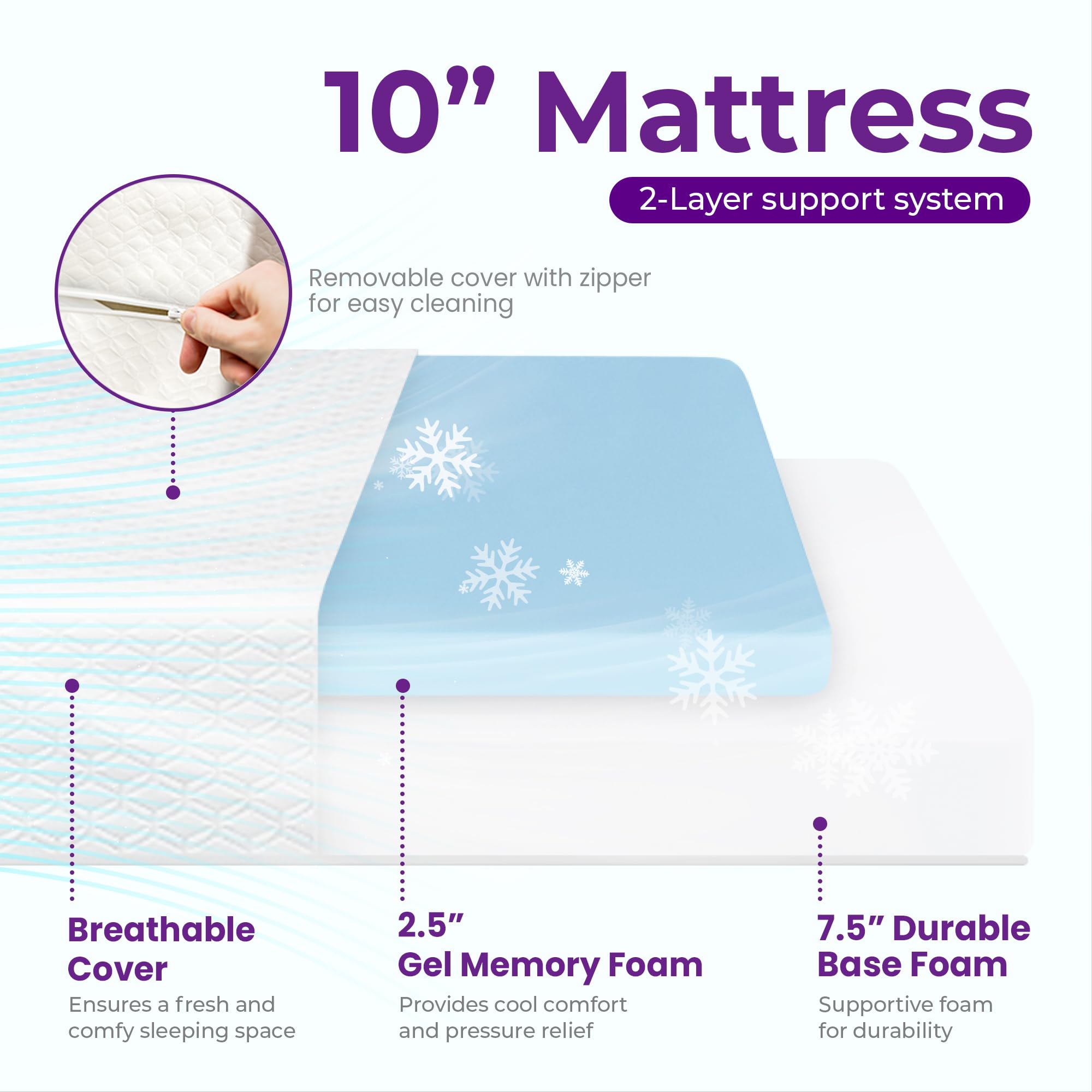 10 Inch Queen Cooling Gel Memory Foam Mattress - Medium Firm, Breathable & Pressure Relieving - CertiPUR-US Certified, No Fiberglass - Mattress in a Box for Kids & Adults - Perfect for Hot Sleepers & Back Pain Relief