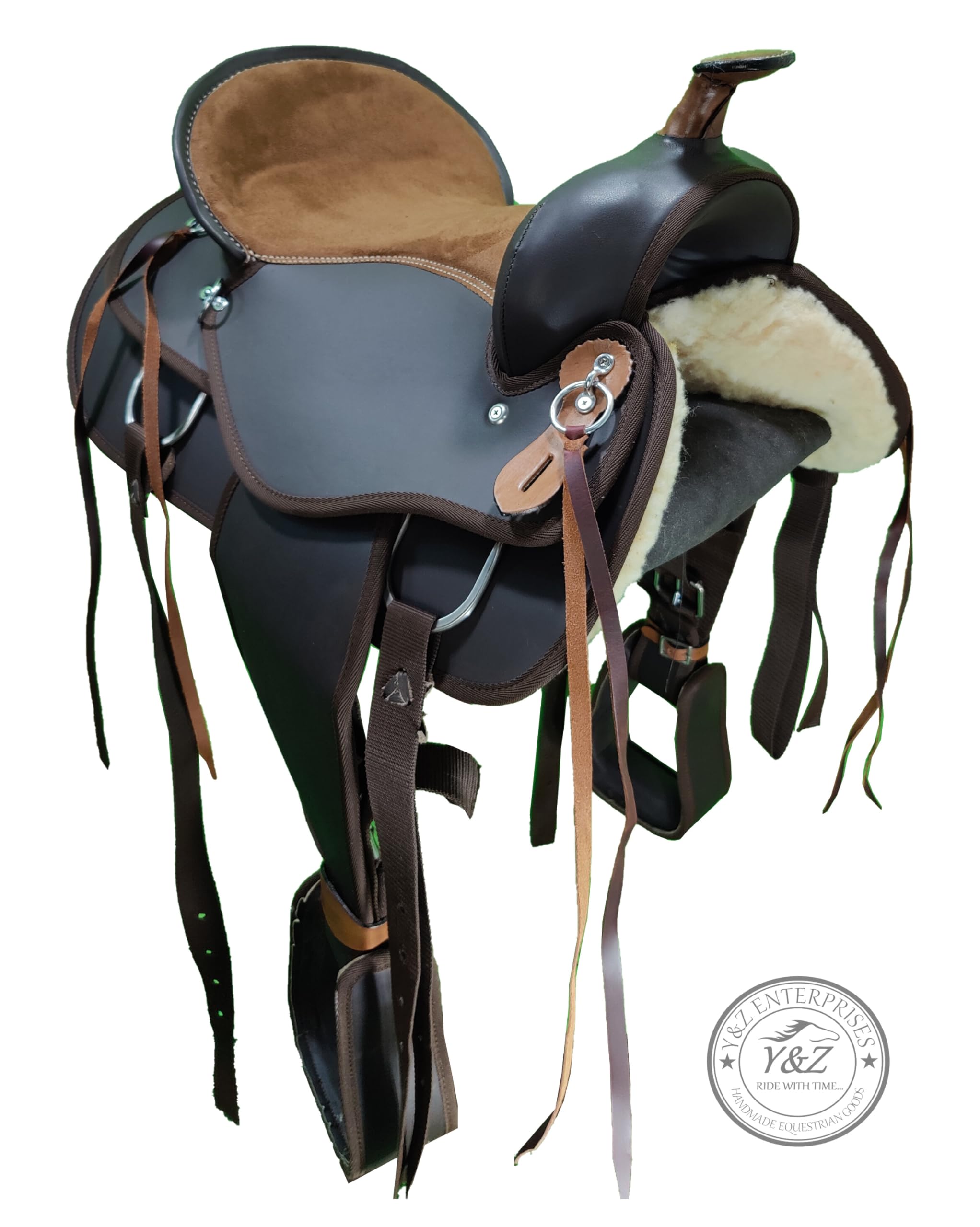 Lightweight Synthetic Western Barrel Racing Horse Saddle with Pad - Complete Track Set Includes Headstall, Breastplate & Reins (12