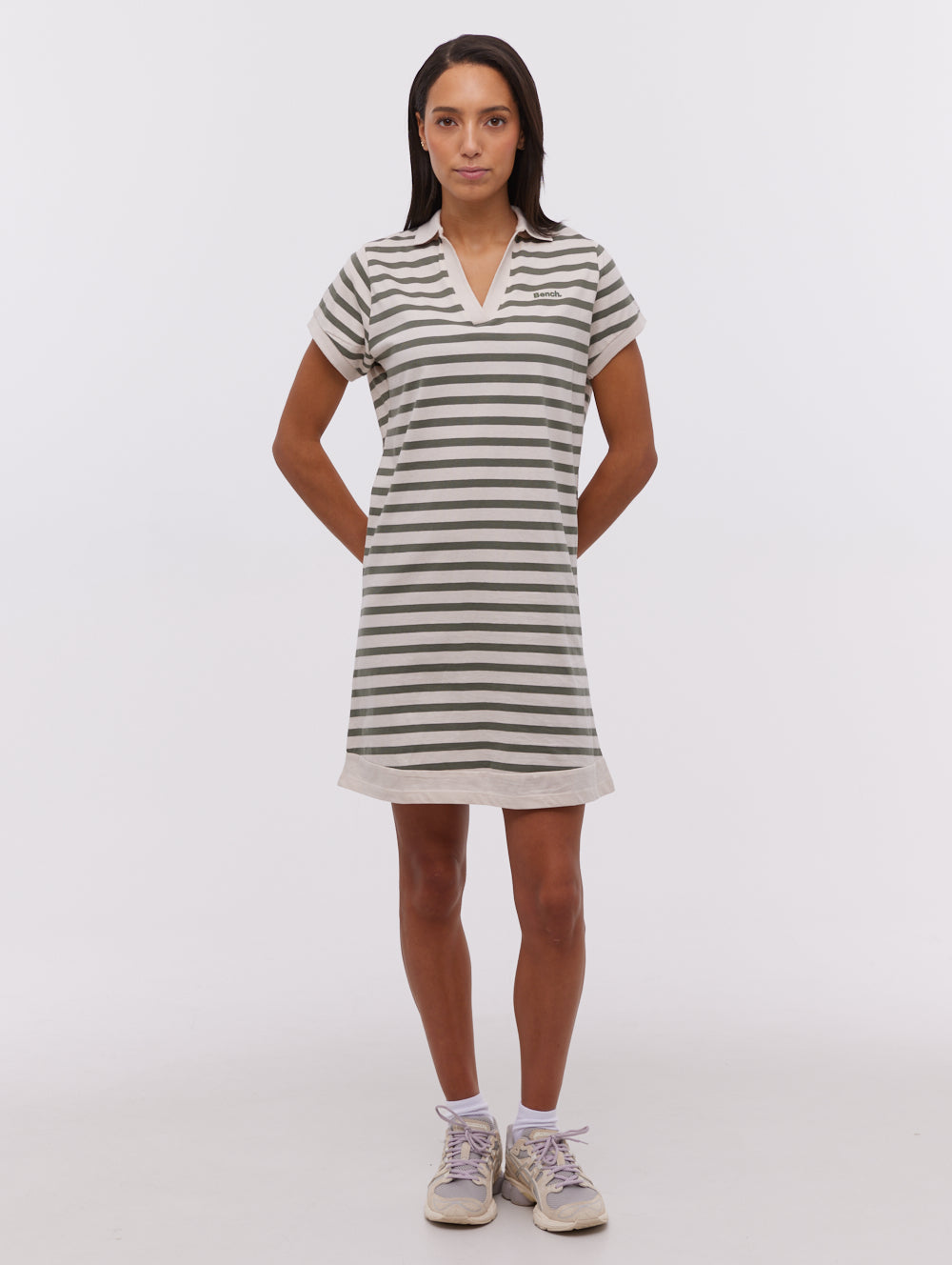 Orenda Women's Stripe Polo Dress - Casual Short Sleeve Cotton Blend Shirt Dress for Summer, Work & Weekend Outings