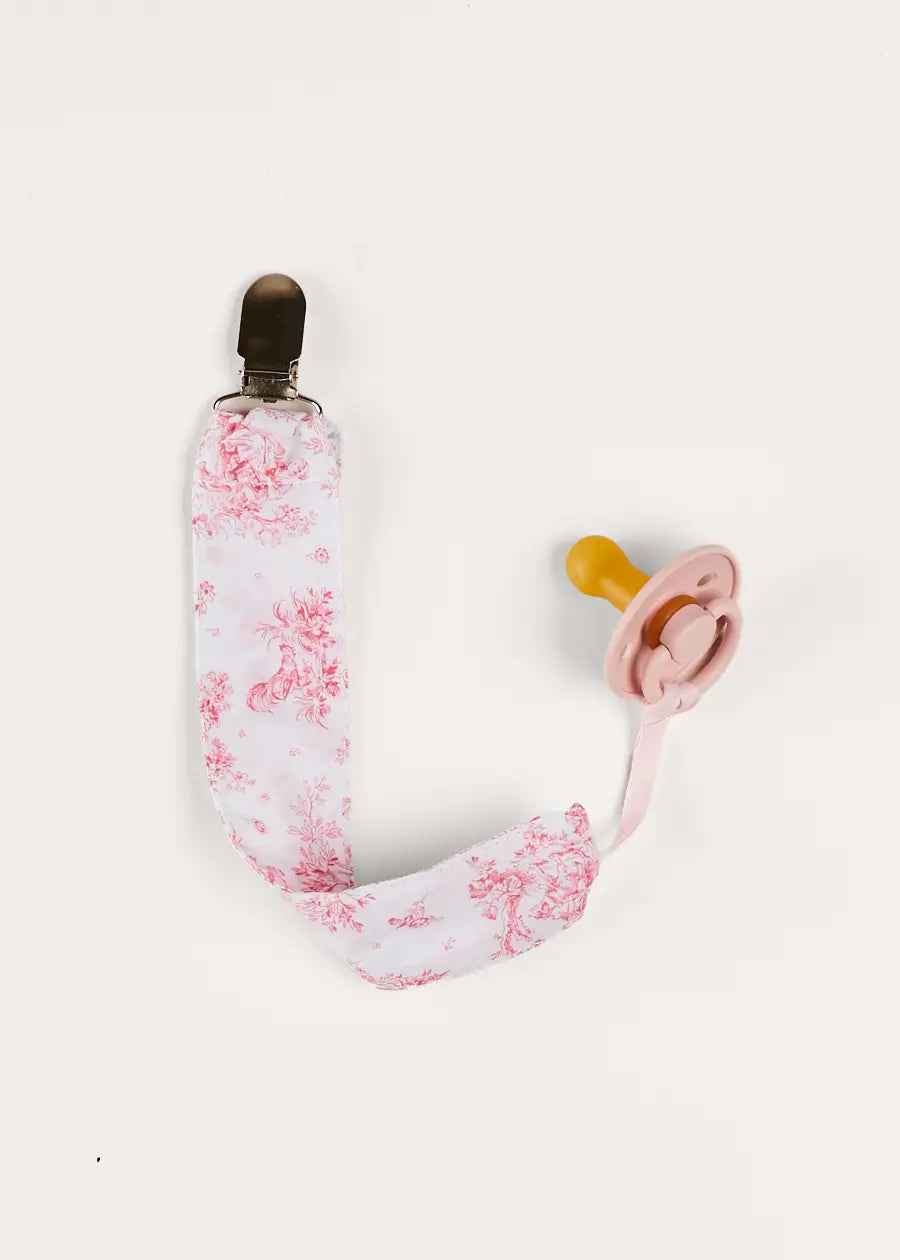 Audrey Toile Dummy Clip - Pink Pacifier Holder for Baby Girls | Secure & Stylish Pacifier Clip for Infants | Perfect for Strollers, Car Seats & Diaper Bags