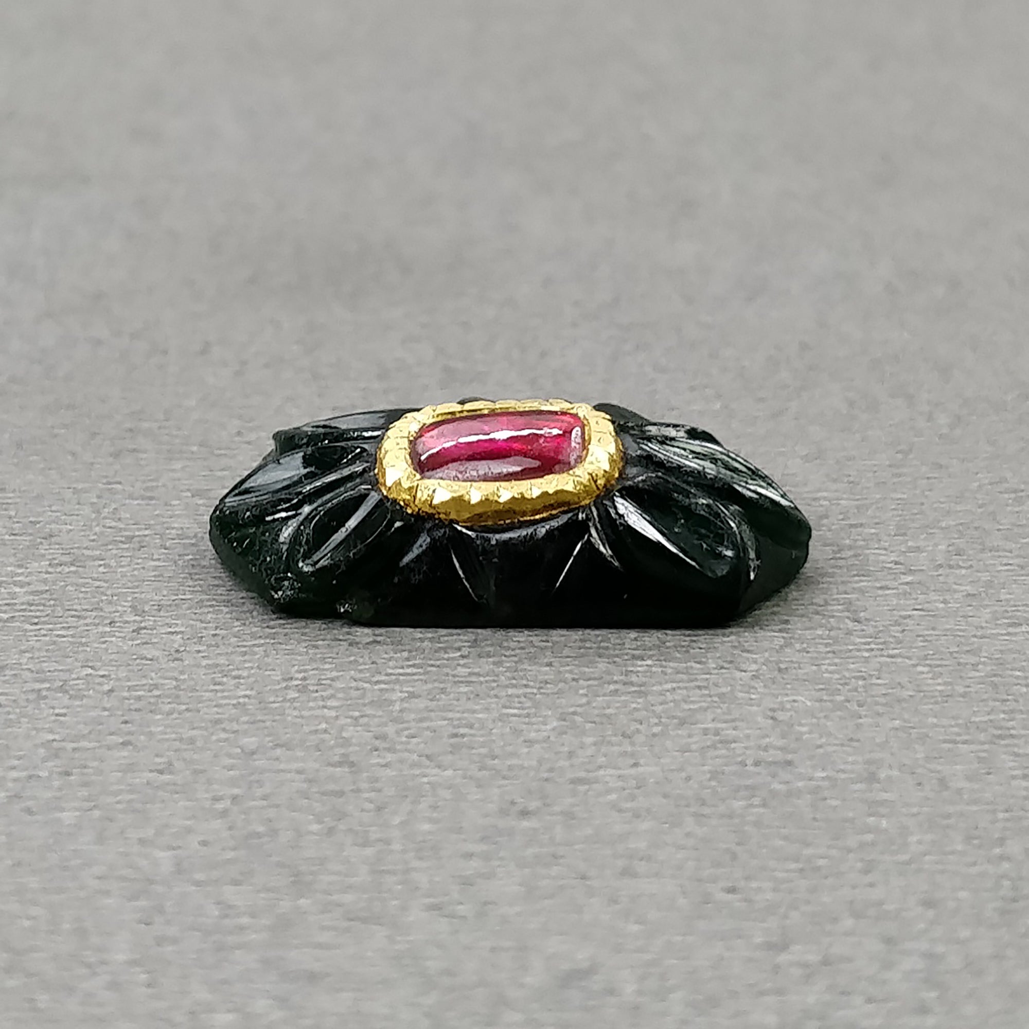 16.00cts Natural Untreated Emerald & Ruby Gemstone with 24K Gold - Hand Carved Uneven Shape 24x16mm Pendant for Jewelry Making, Gift Giving & Special Occasions