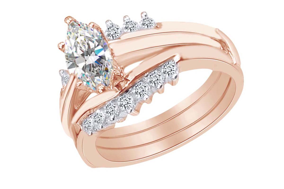 Affordable Marquise & Round White CZ Solitaire Wedding Ring - 925 Sterling Silver (1.00 CTTW) - Perfect for Engagement, Anniversary & Bridal Jewelry Gifts