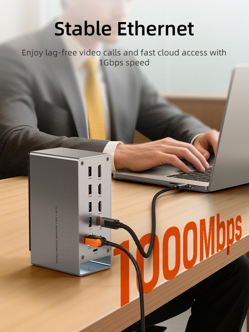16-in-1 USB C Docking Station with SSD Enclosure for Triple Monitor Setup - Perfect for Home Office, Gaming & Productivity Workstations