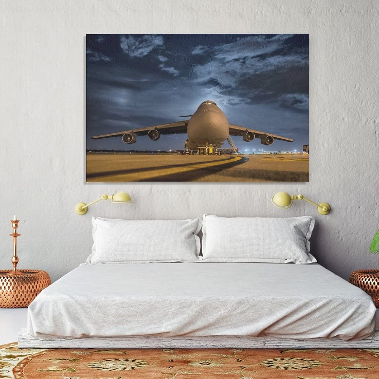 Military Aircraft C-5 Galaxy Canvas Wall Art Print - 12x18 Inch Framed Poster for Home & Office Decor - Perfect for Living Room, Bedroom, Man Cave & Aviation Enthusiast Gifts