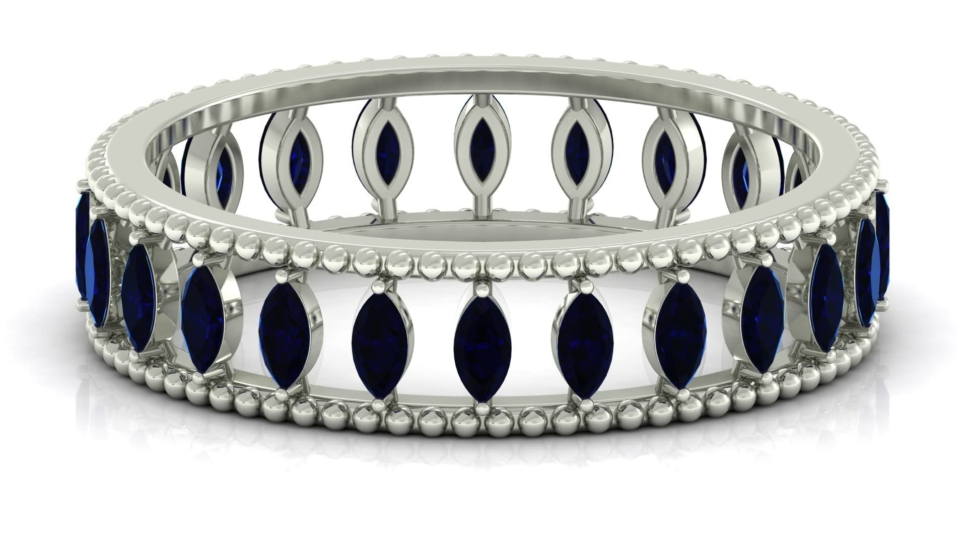 3/4 CT Blue Sapphire Full Eternity Ring - 14K Solid Gold Beaded Band, September Birthstone Jewelry for Women - Perfect for Anniversaries, Engagements & Special Occasions